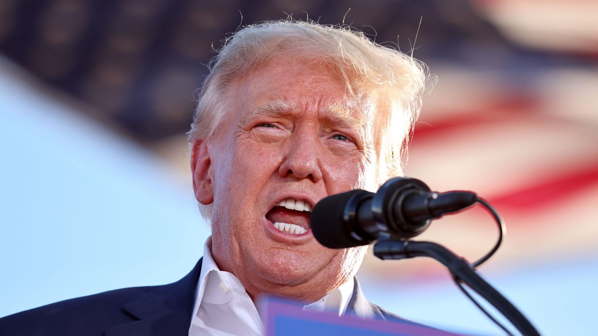 Former U.S. President Donald Trump speaks at a campaign rally at Legacy Sports USA on October 09, 2022 in Mesa, Arizona.