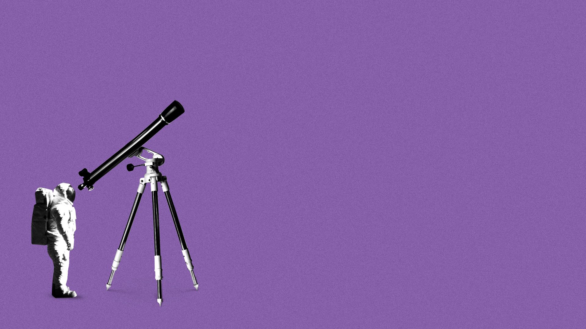 Illustration of a small astronaut looking through a large telescope.