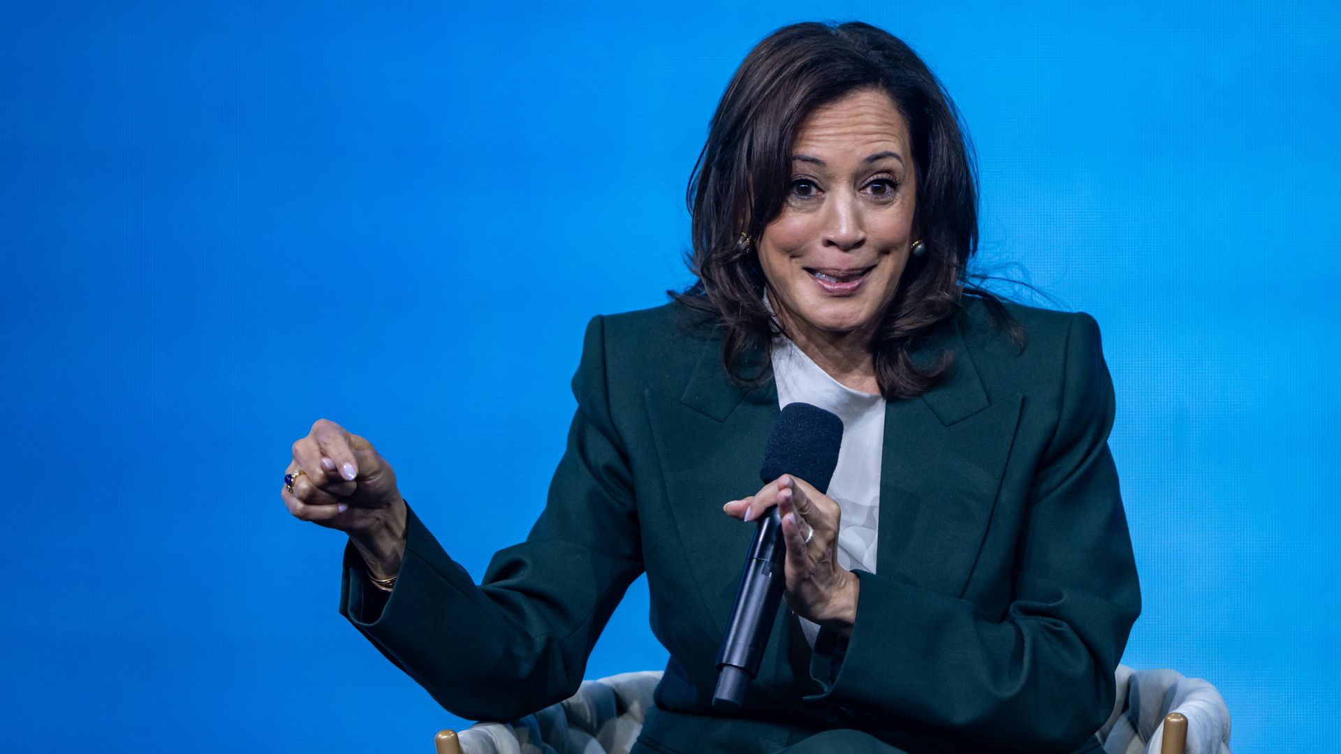 Kamala Harris talking on a stage