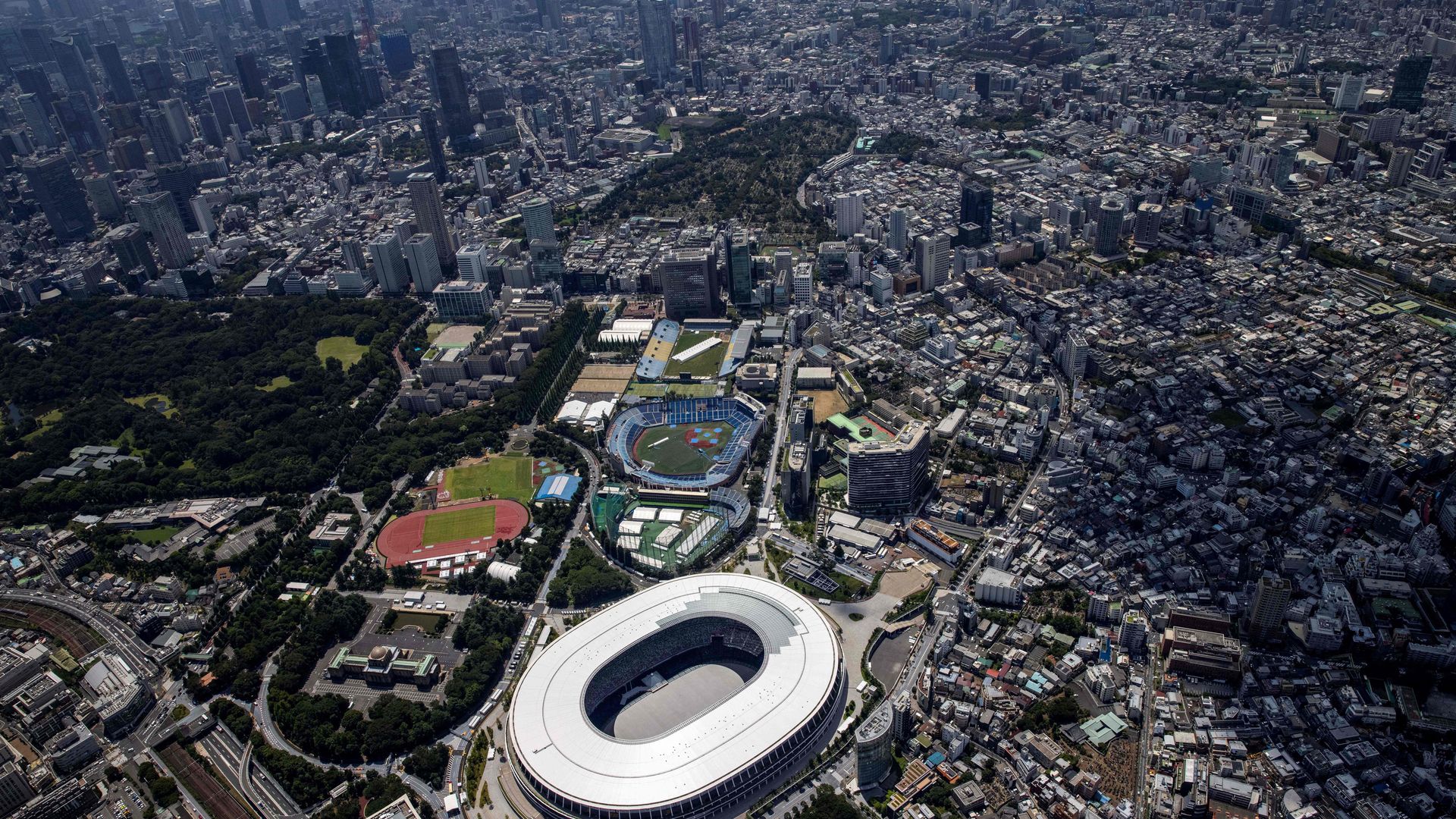 Tokyo Olympic stadium and skyline