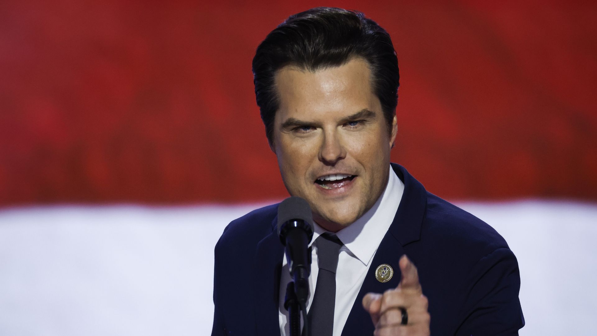 Matt Gaetz (R-FL) walks on stage on the third day of the Republican National Convention at the Fiserv Forum on July 17, 2024 in Milwaukee