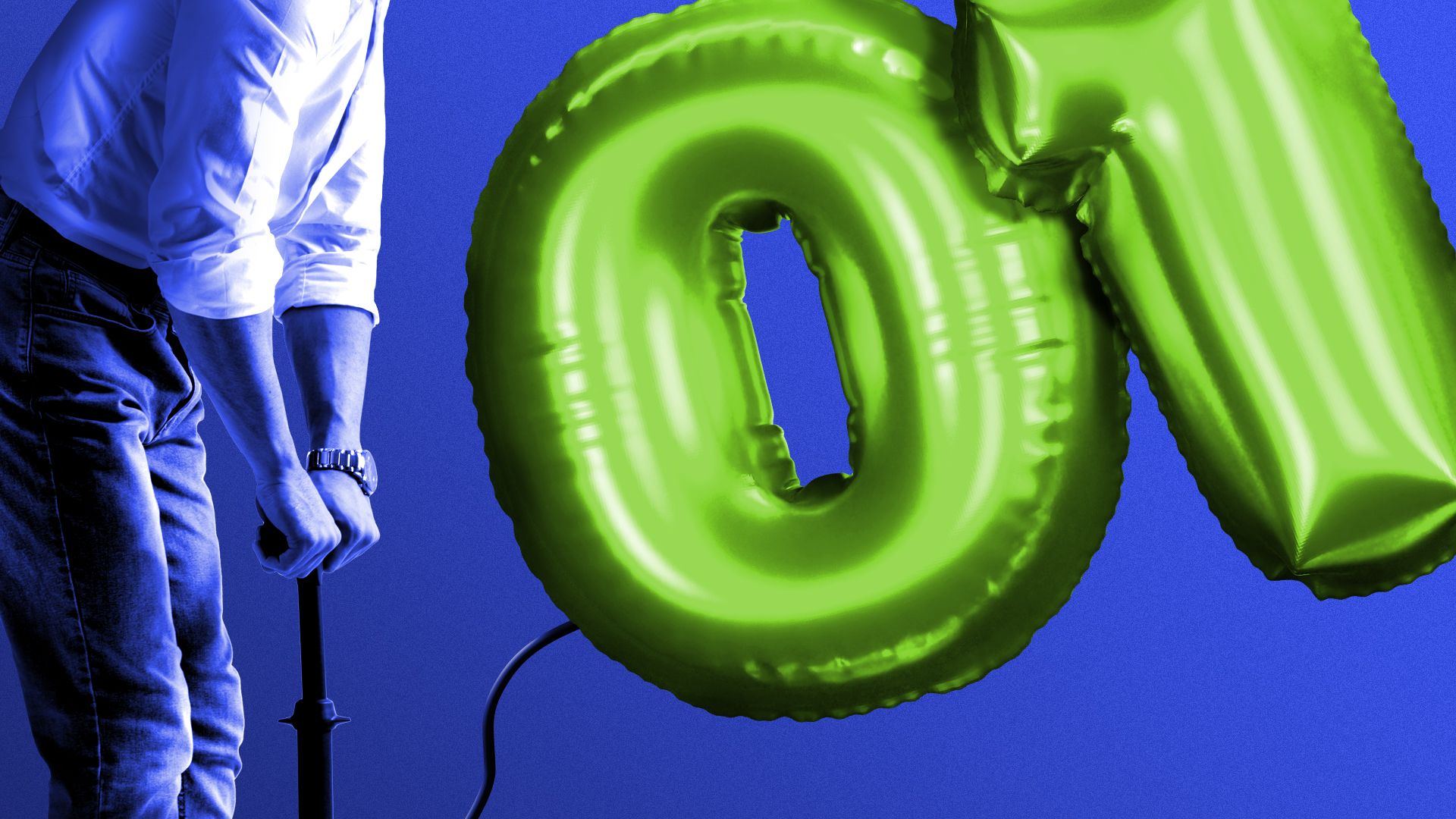 Illustration of a man blowing up binary code in the form of a bubble