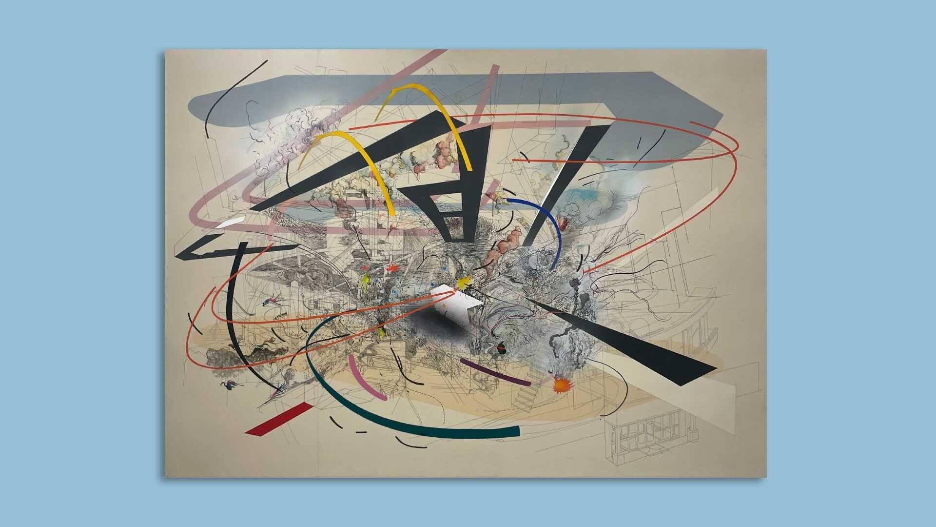 An abstract painting on white paper 