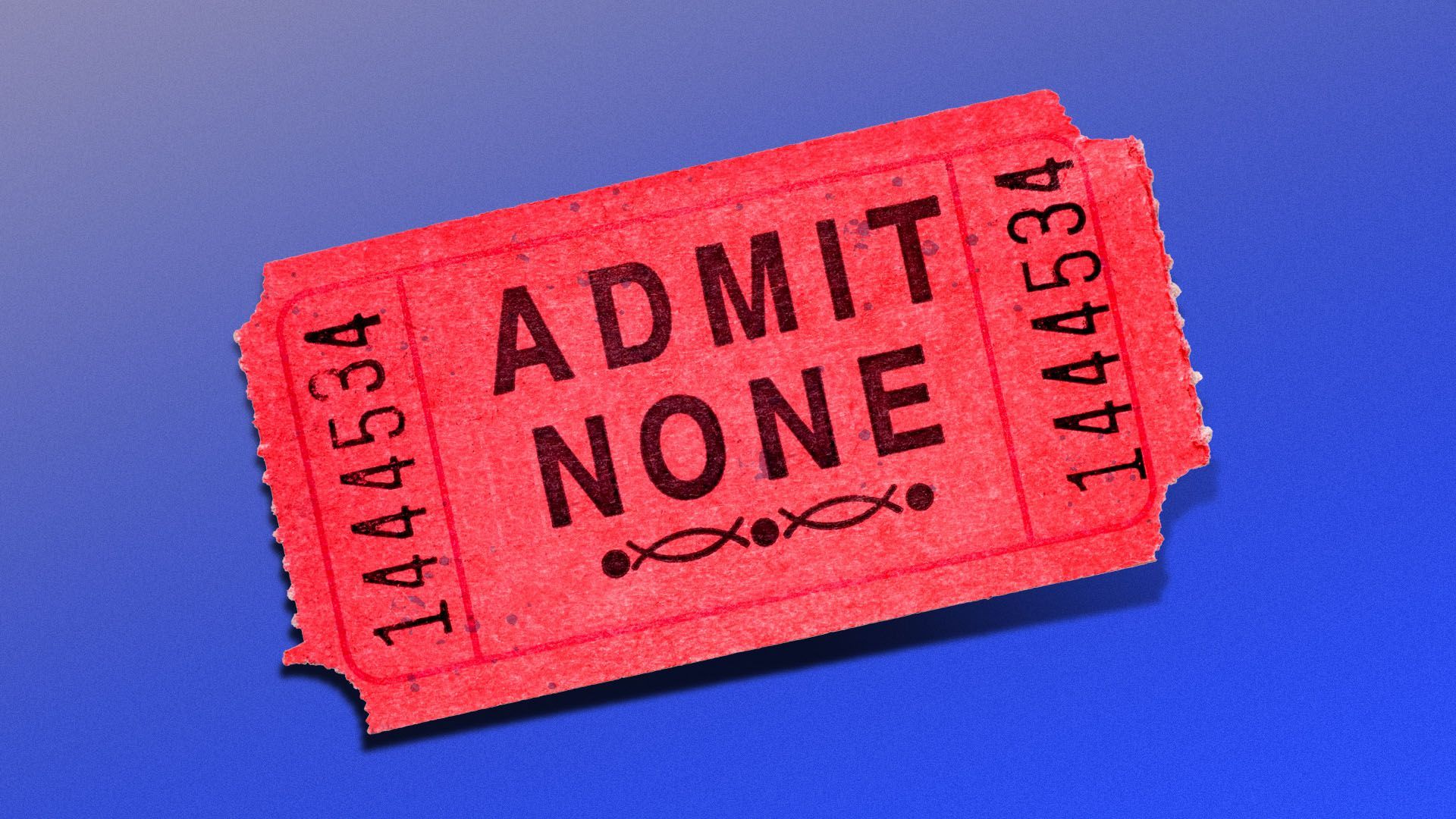 Illustration of a carnival ticket reading admit none