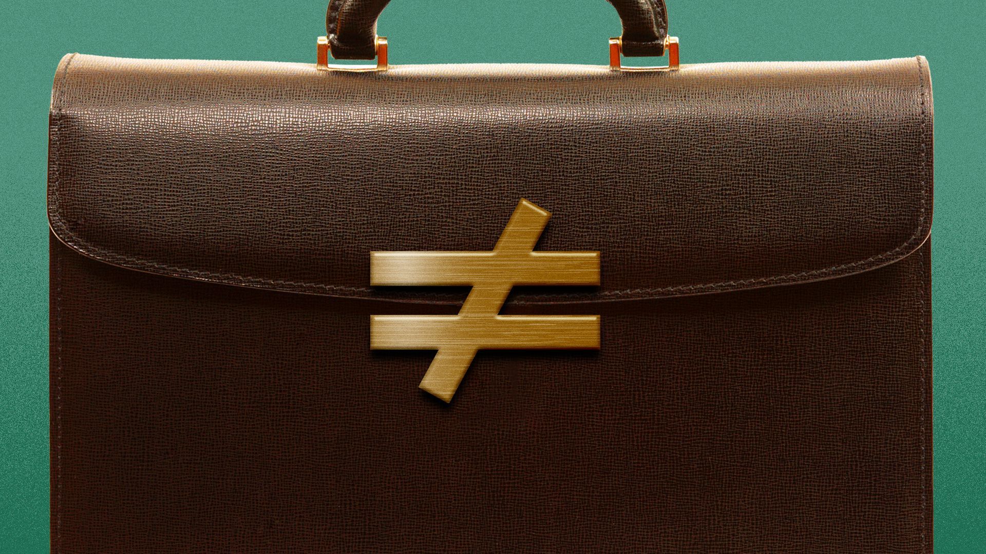 Illustration of an unequal sign as the clasp on a briefcase.