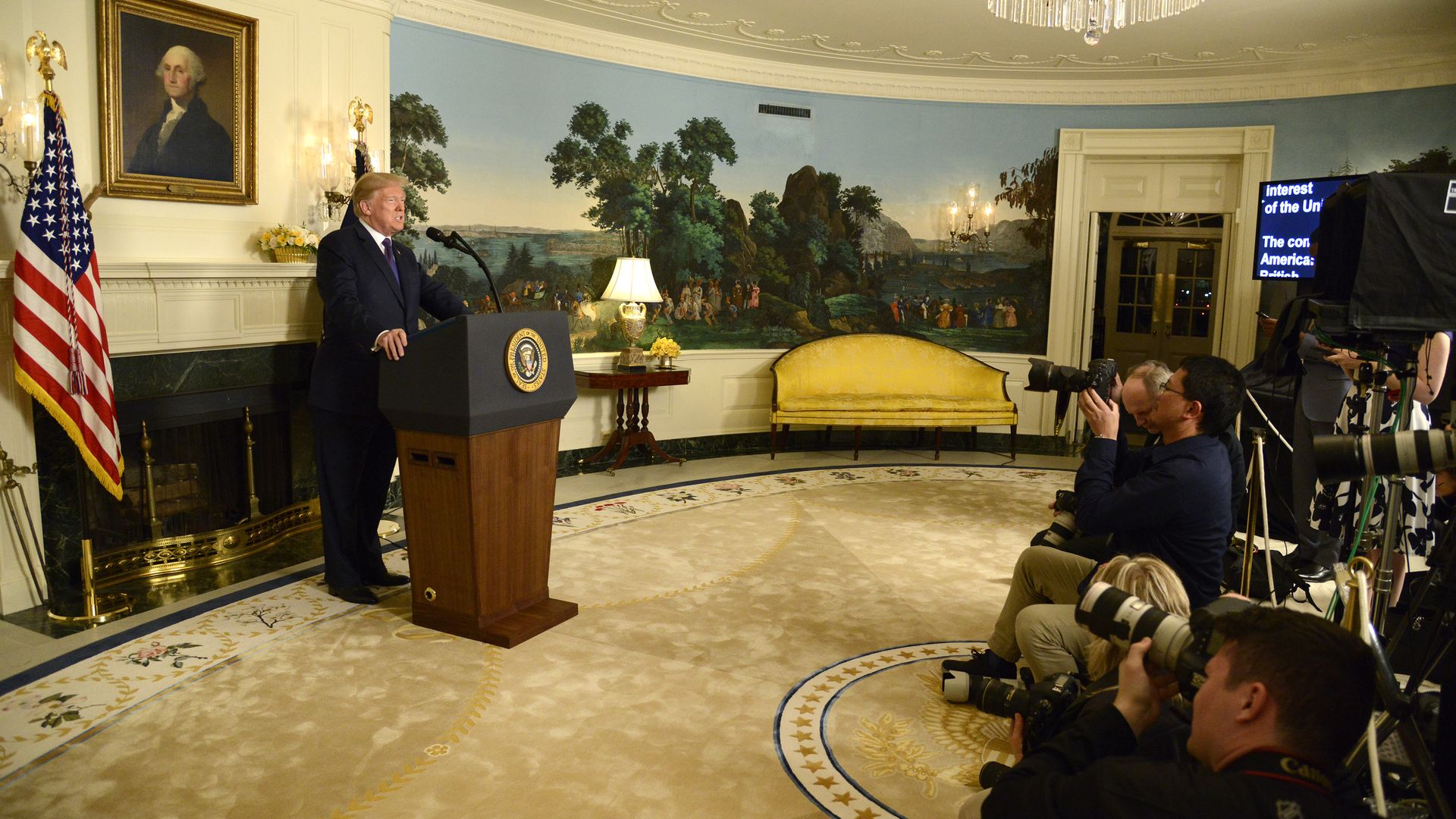 President Donald Trump makes remarks as he speaks to the nation