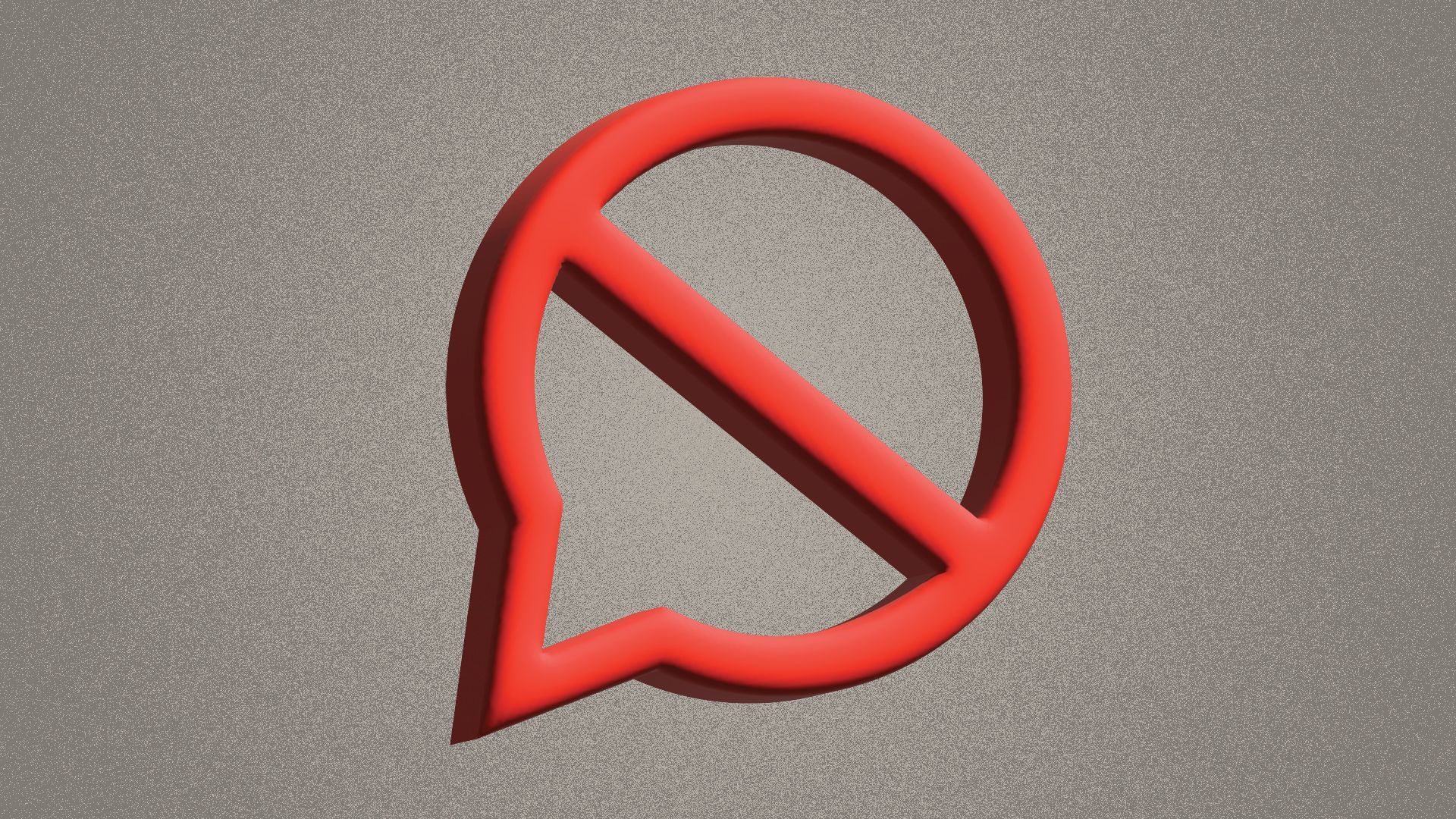 Illustration of a no symbol in the shape of a speech bubble. 