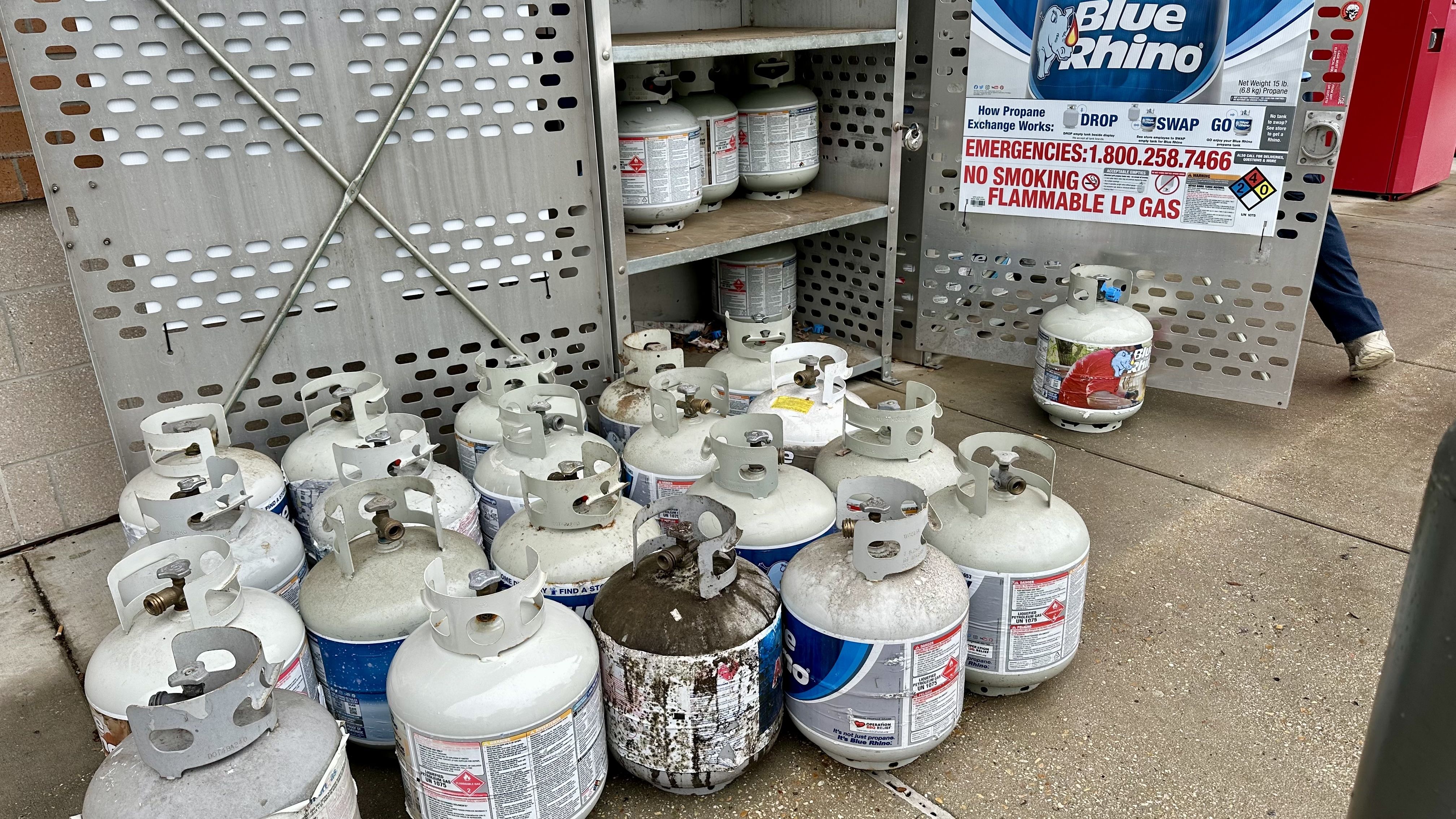 Image shows propane tanks.