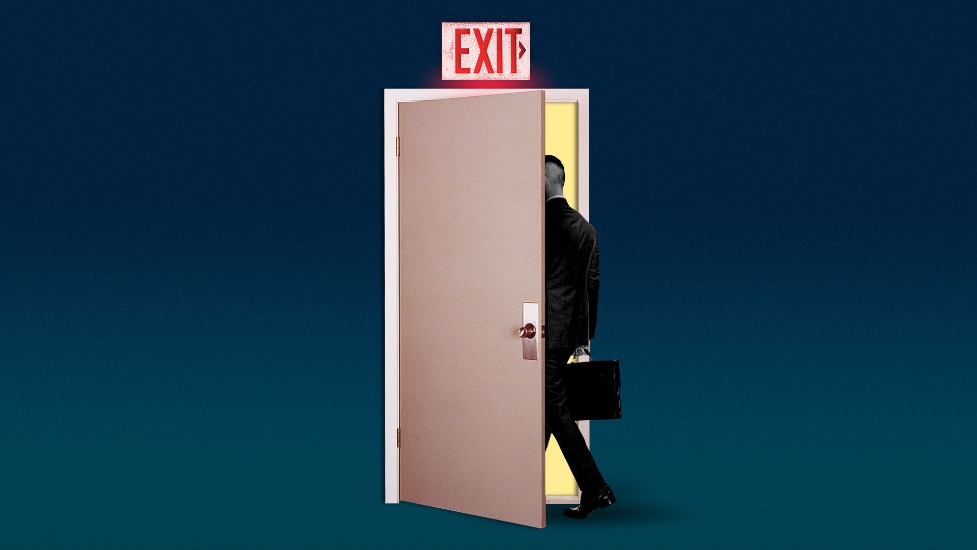 Illustration of a person leaving through a door.