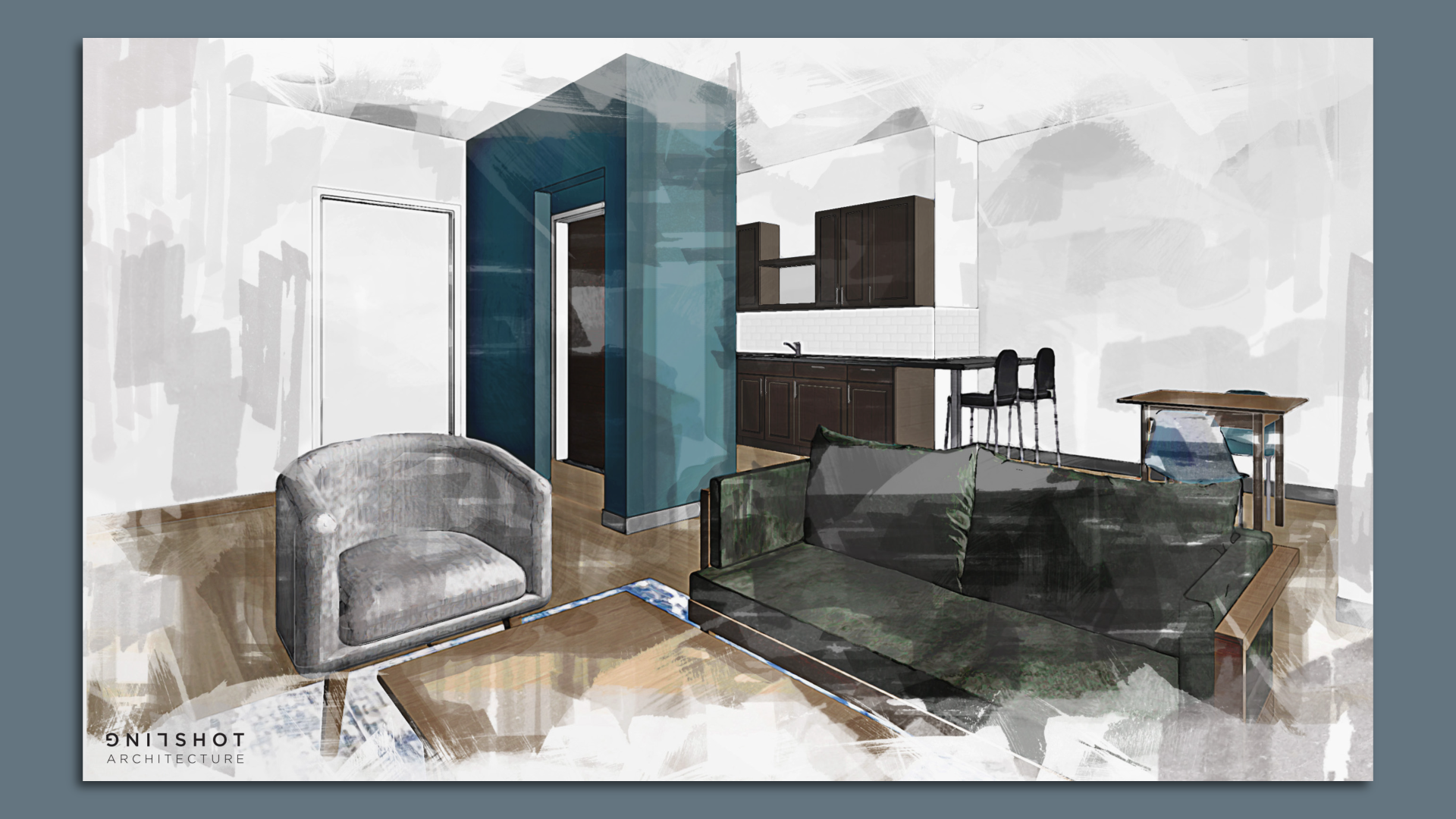 A drawing of an apartment.