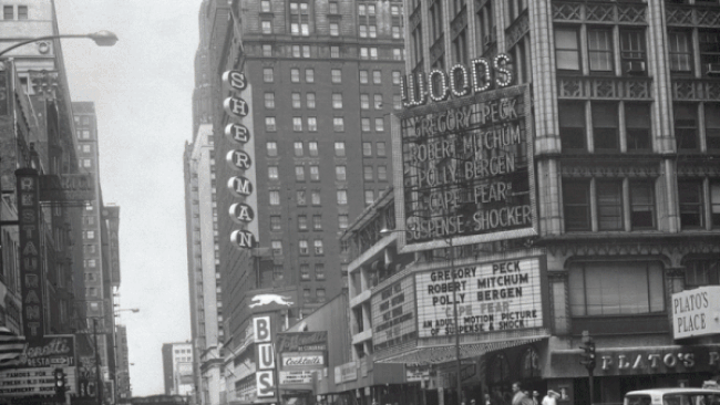 GIF of an old intersection compared to what it looks like today. 