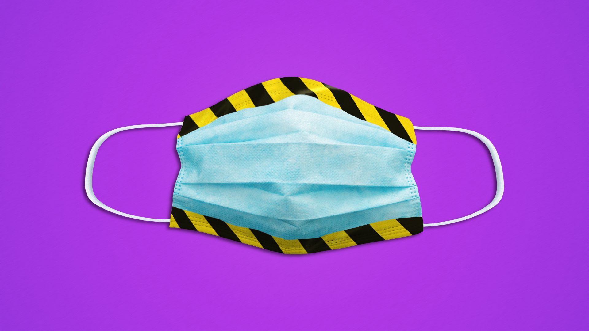 Illustration of a face mask lined at the top and bottom with caution tape.