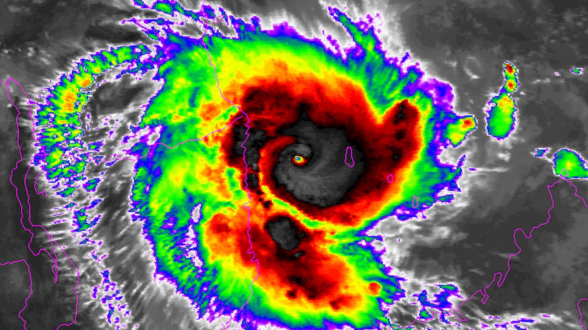 Tropical Cyclone Kenneth as seen from satellite infrared imagery