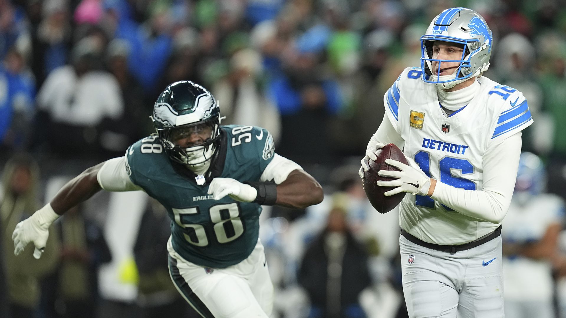 Jared Goff looks to pass the ball against Philadelphia in Sunday's loss. 