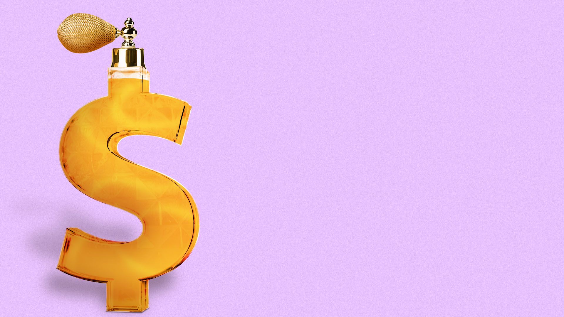 Illustration of a perfume bottle in the shape of a dollar sign
