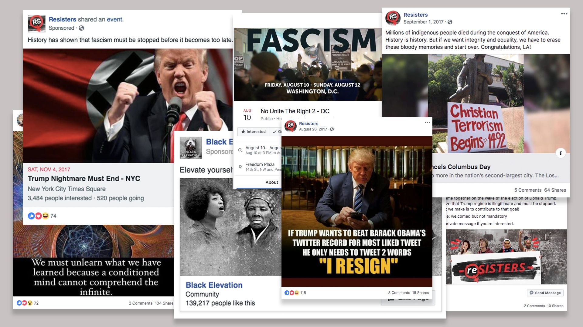 This collage shows different screenshots from Facebook posts that were removed for political disinformation
