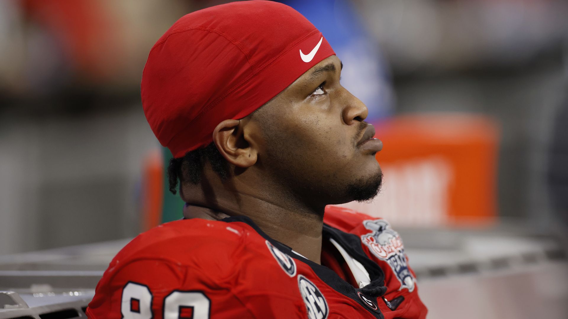Georgia Bulldogs defensive lineman Jalen Carter looks on during a game against Ohio State.