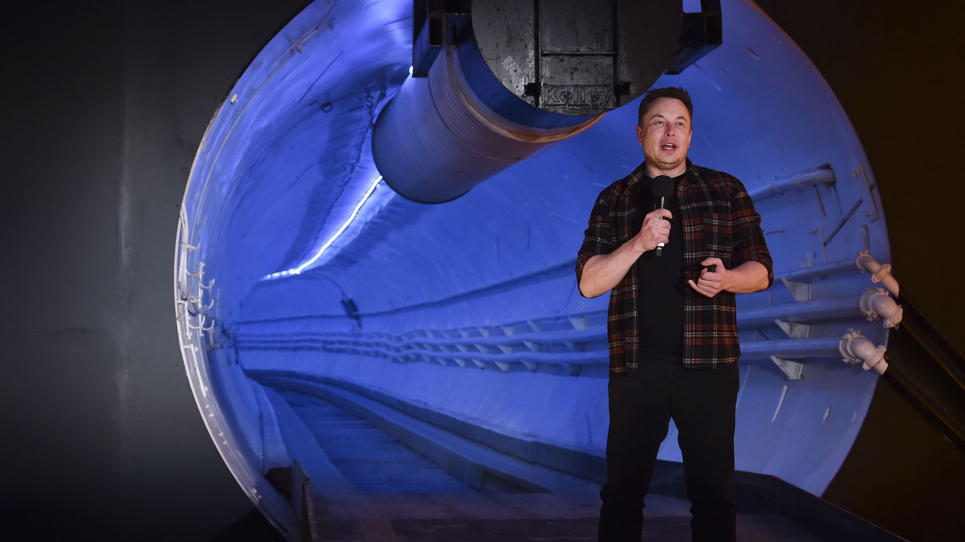 Elon Musk with the Boring Company's Los Angeles test tunnel in 2018
