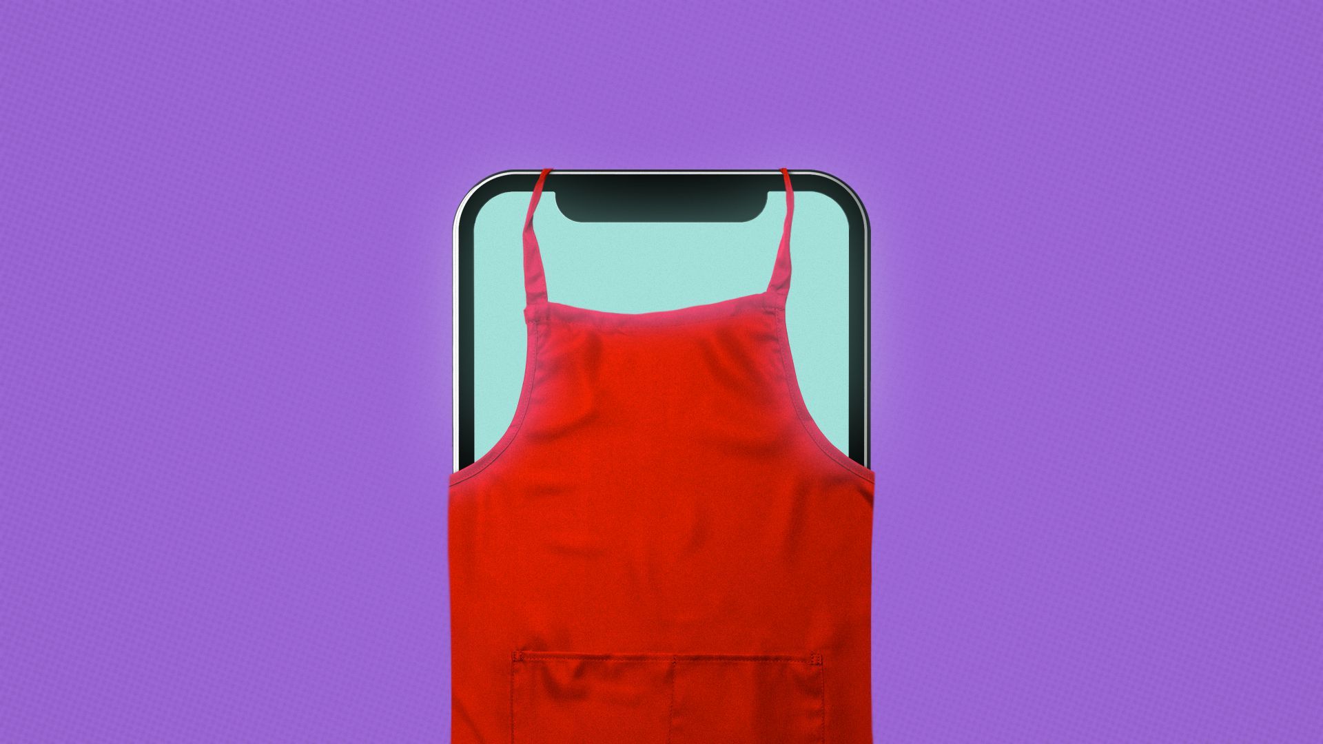 Illustration of a cell phone wearing a retail apron.