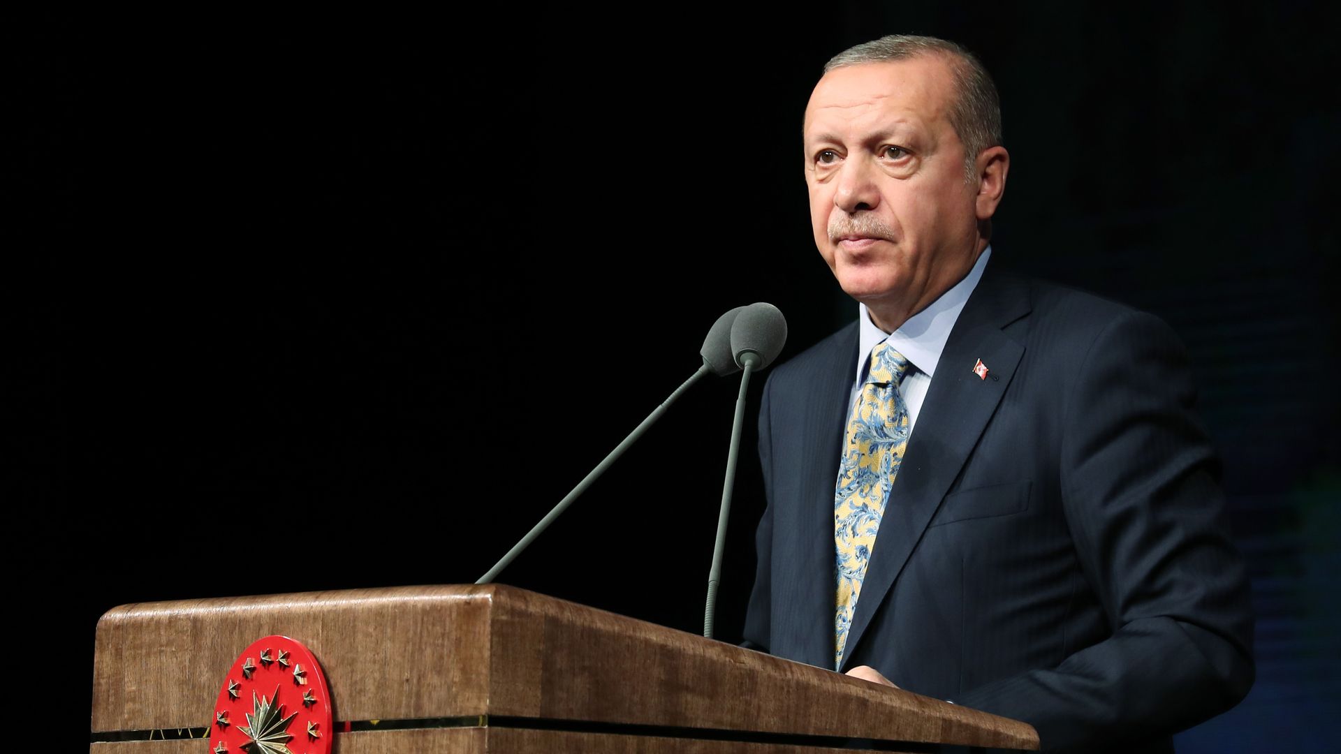 President of Turkey Recep Tayyip Erdogan makes a speech during judges and prosecutors' appointment ceremony at Bestepe Congress Center in Ankara, Turkey on October 16, 2018.