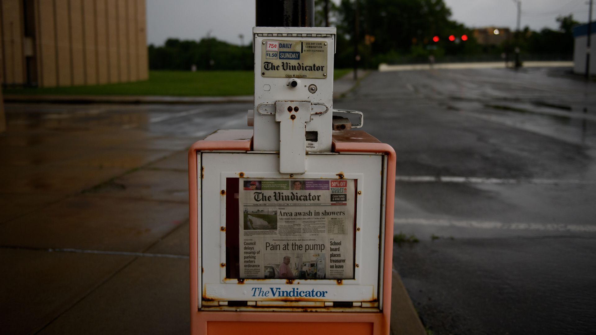 A news paper stand for The Vindicator in Youngstown, Ohio.