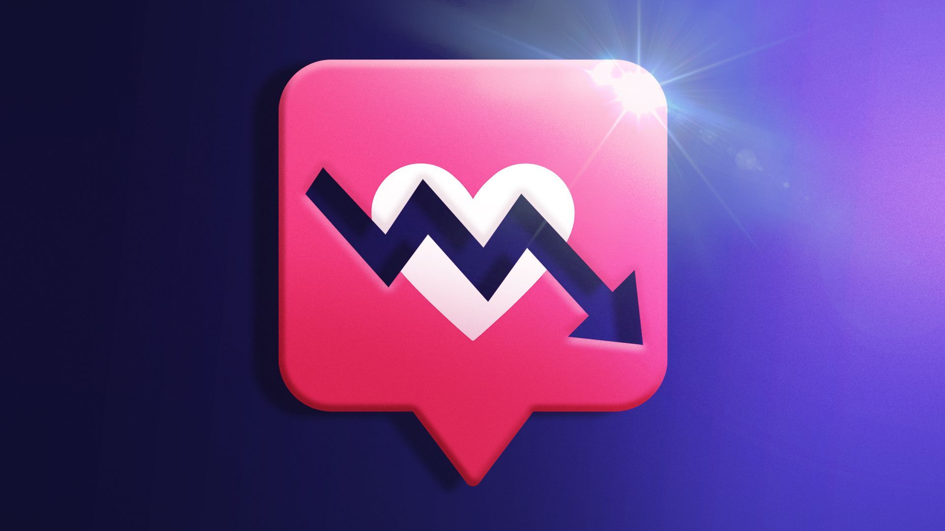 Illustration of a heart social like button with a downward trending arrow