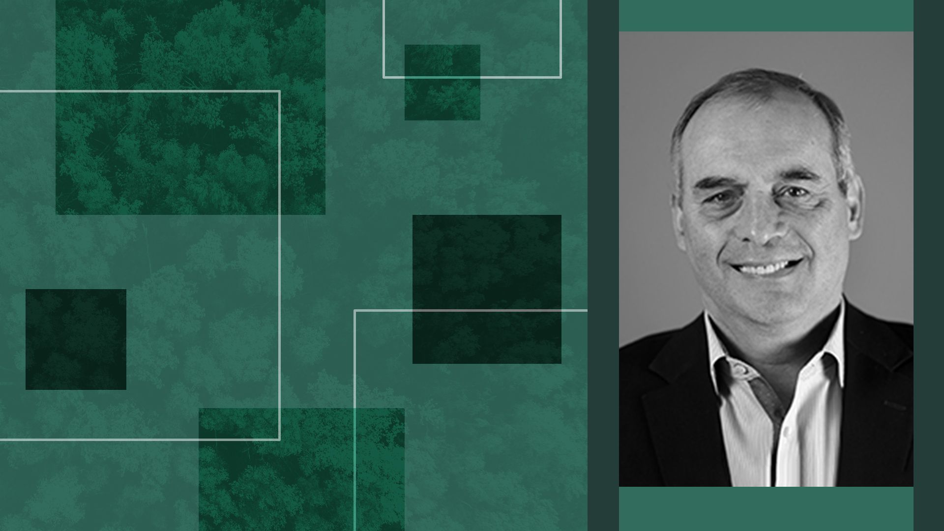 illustration of Kevin Knobloch of Greentown Labs surrounded by squares and pictures of trees