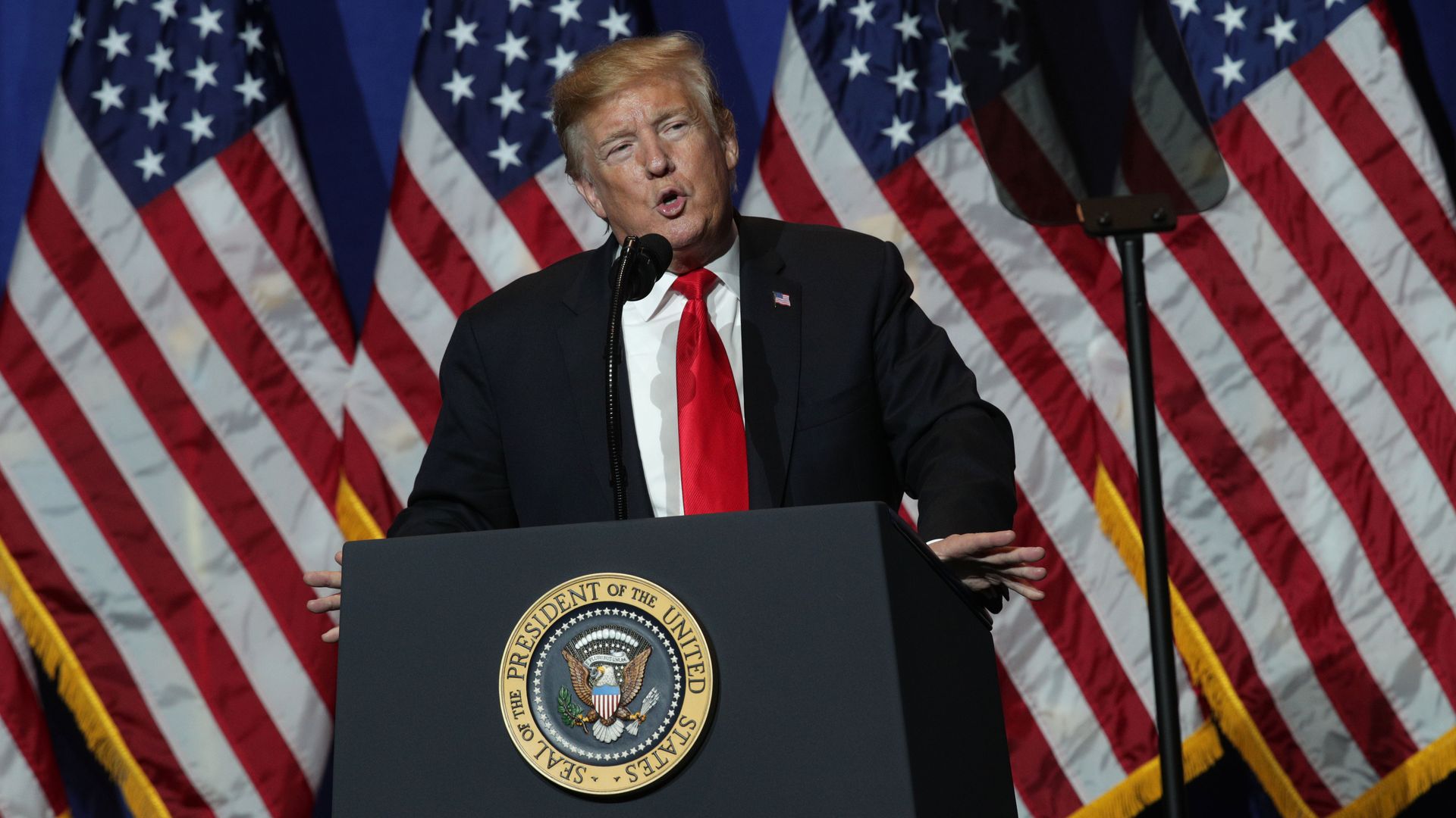 President Donald Trump addresses the National Association of Realtors Legislative Meetings & Trade Expo May 17, 2019 in Washington, DC.