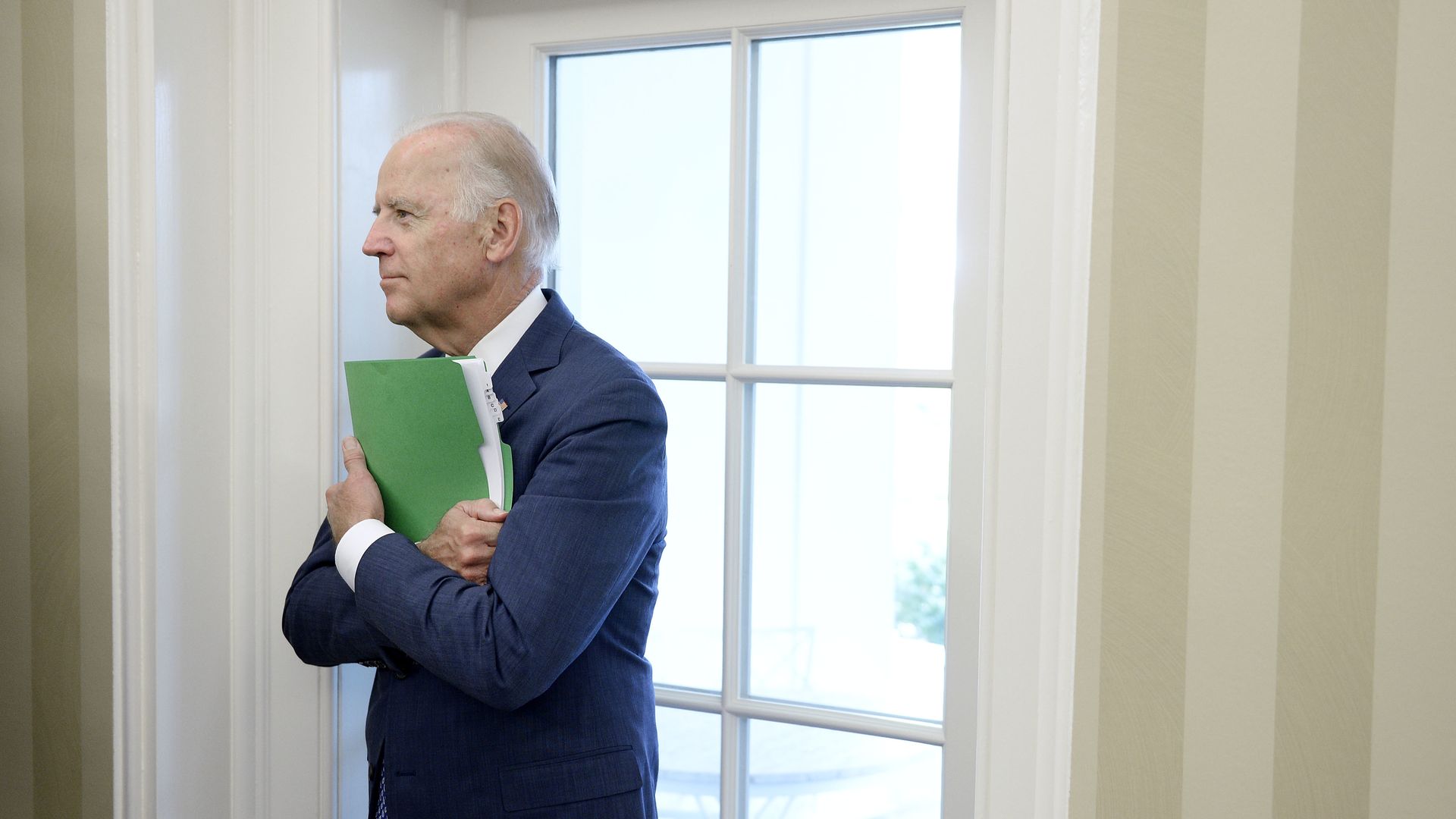 Then-Vice President Joe Biden is seen looking on as President Obama meets with Saudi officials in 2015.
