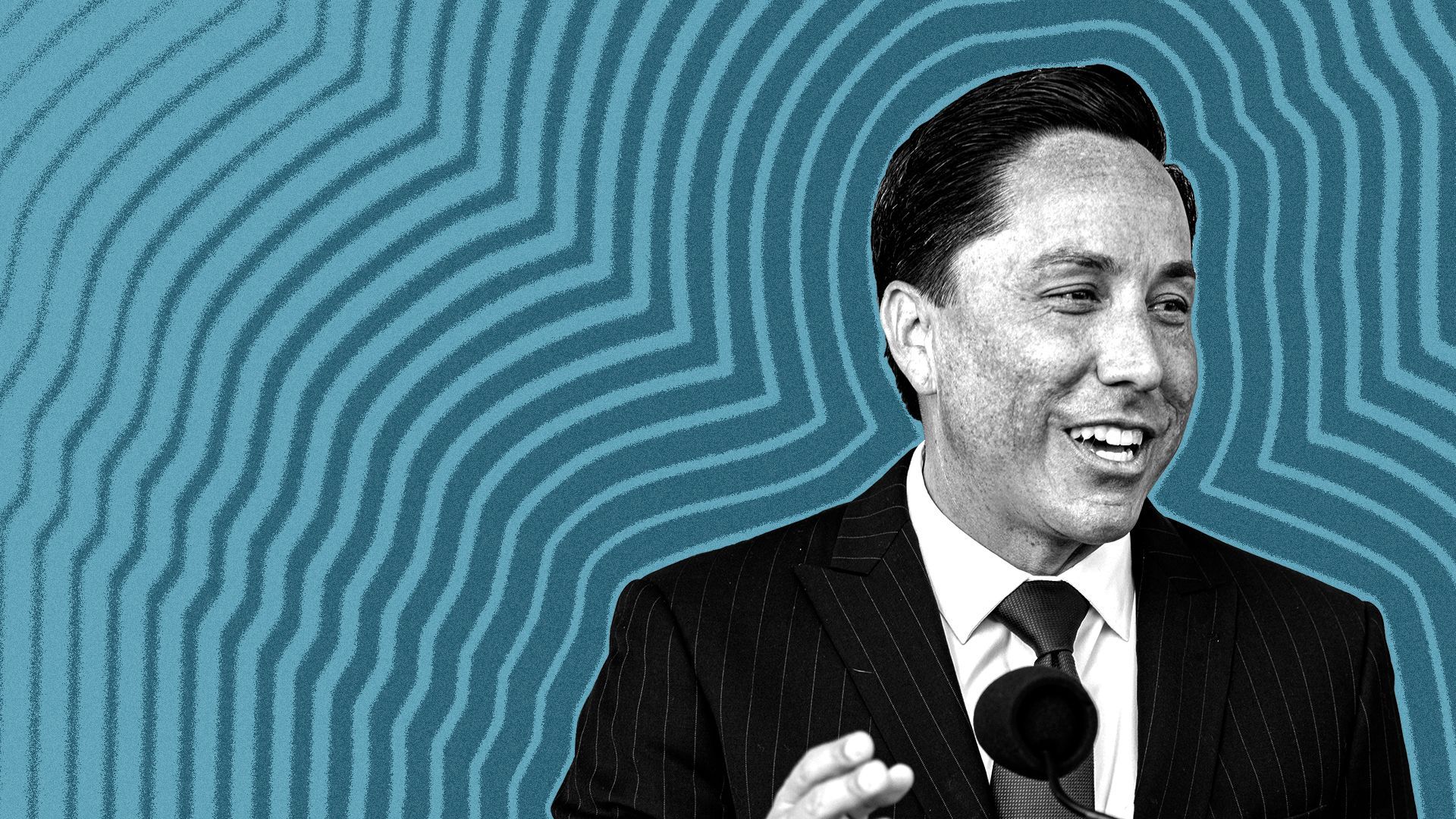 Photo illustration of San Diego Mayor Todd Gloria with lines radiating from him. 