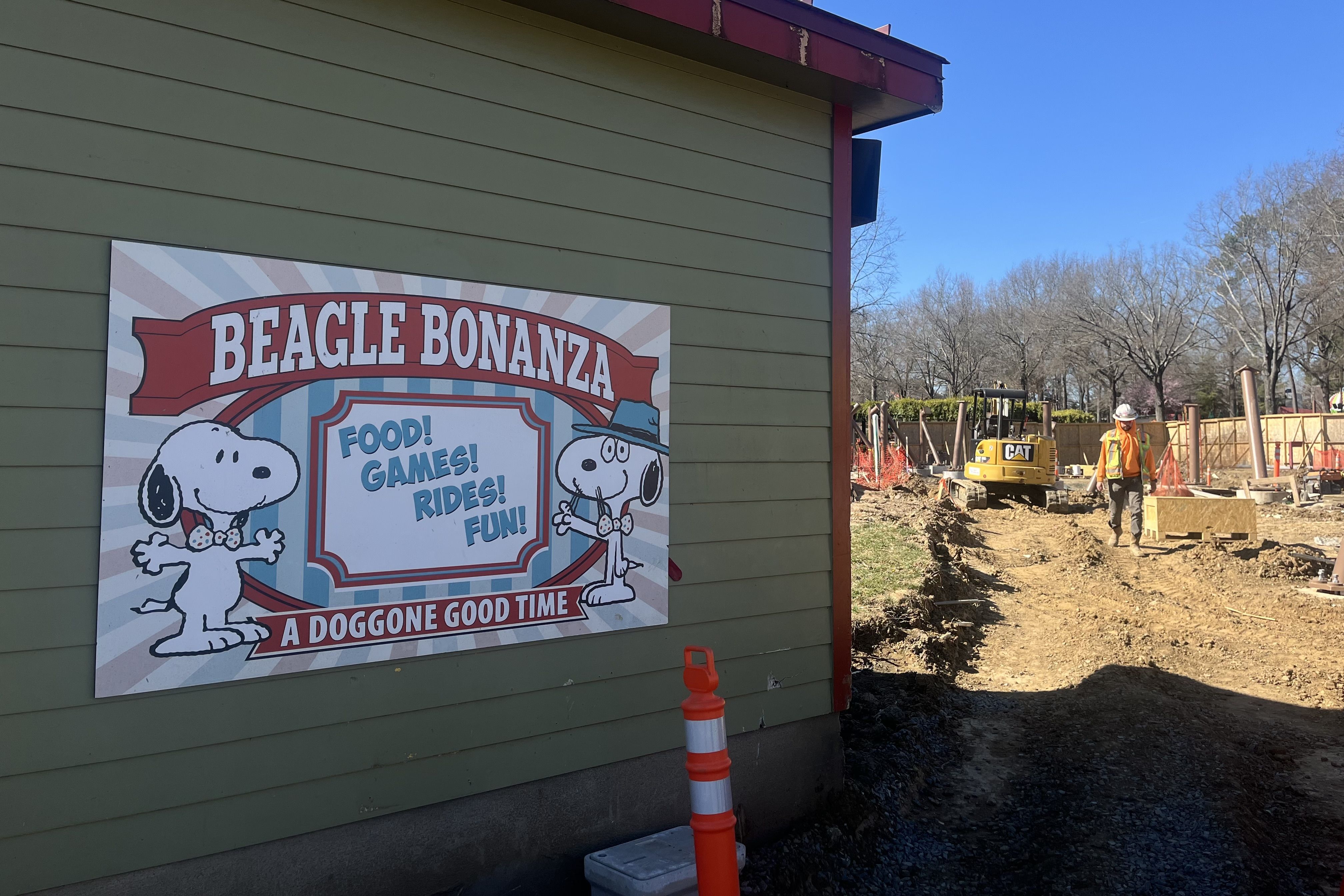 Construction on a Snoopy ride
