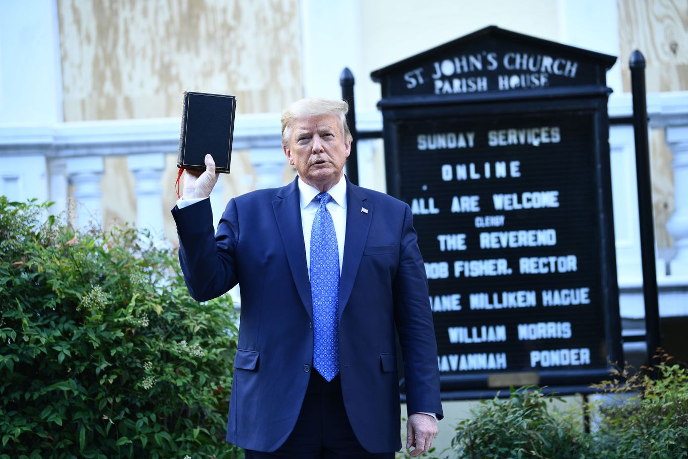 A church installs a Black Lives Matter banner ahead of pro-Trump protests  in Washington, DC