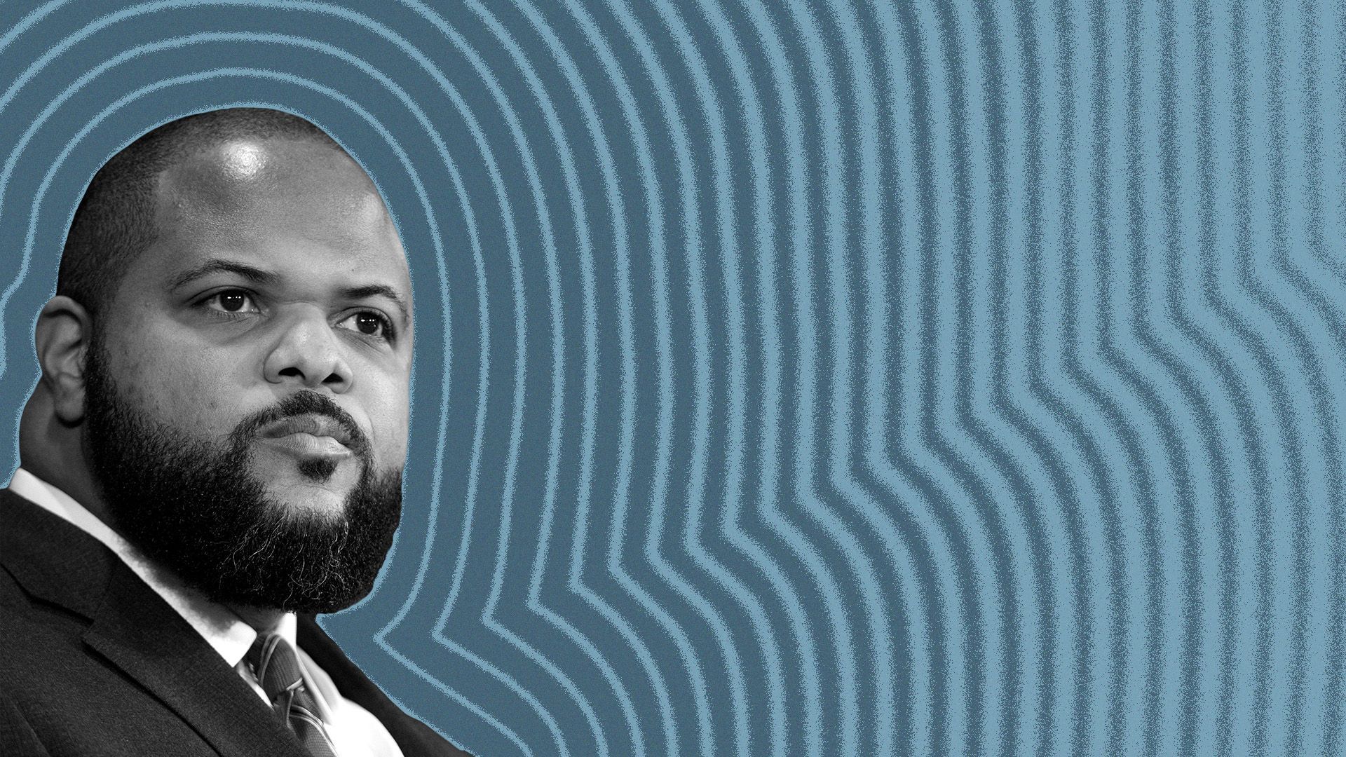 Photo illustration of Dallas Mayor Eric Johnson with lines radiating from him.