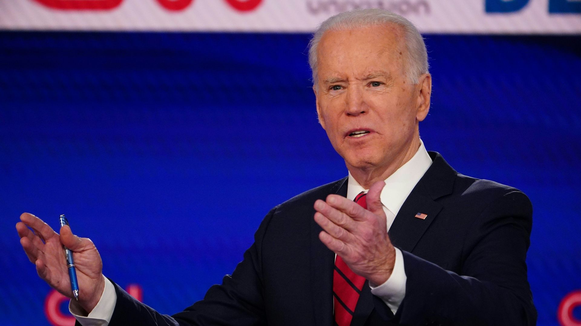  Joe Biden  in the 11th Democratic Party 2020 presidential debate in a CNN Washington Bureau studio in Washington, DC on March 15