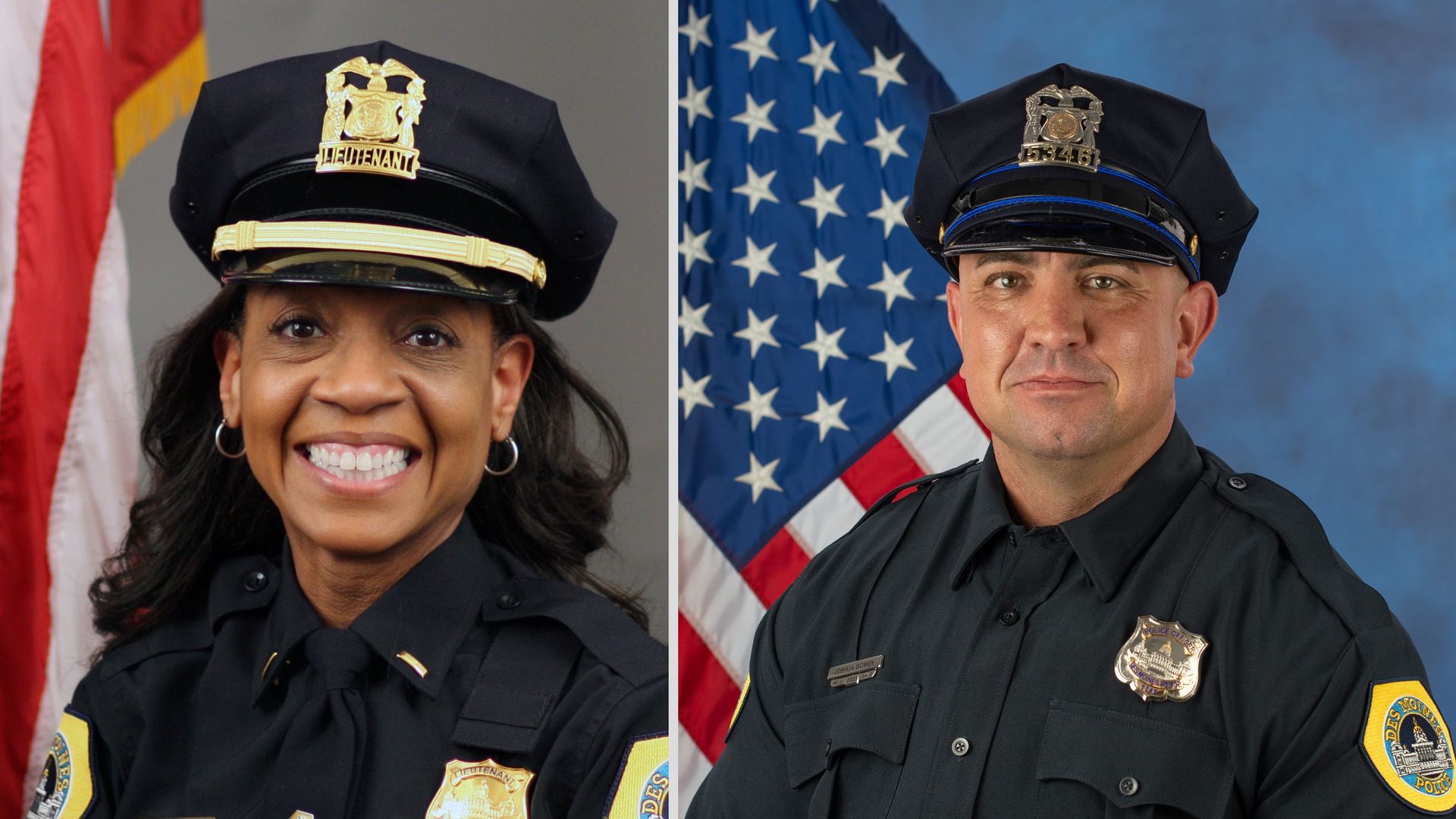 Major Lillie Parker retired earlier this year from the Des Moines Police Department. Officer Joshua Bowen remains on the force. Photos: Courtesy of the city of Des Moines