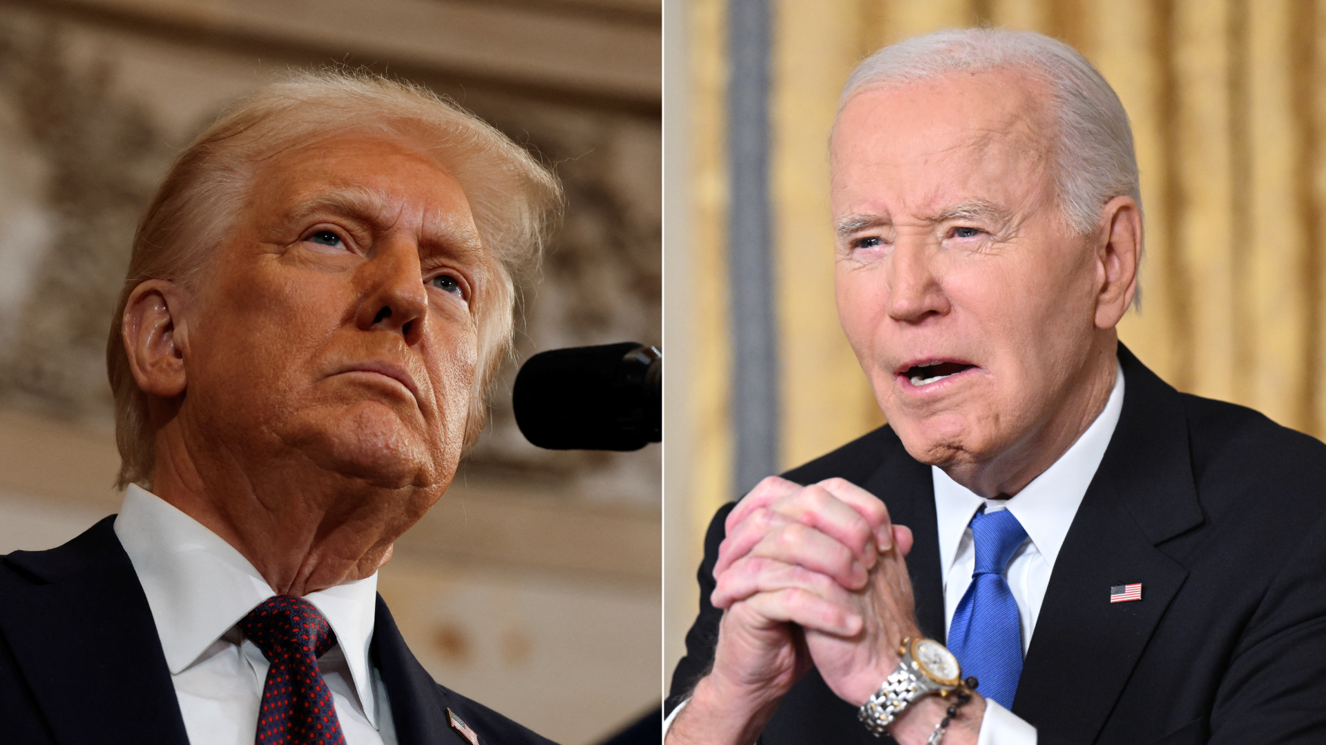 Side by side image of Trump and Biden. 