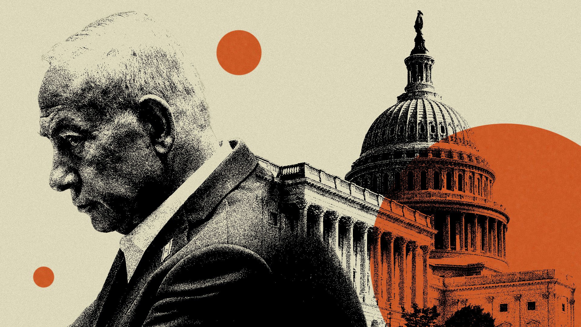 Photo illustration of Benjamin Netanyahu looking away from the Capitol building and dome. 
