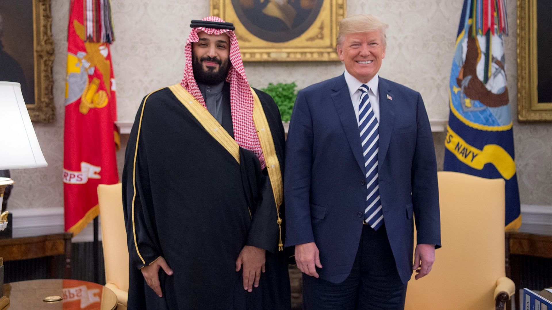 Saudi Arabia crown prince with donald trump in the oval office