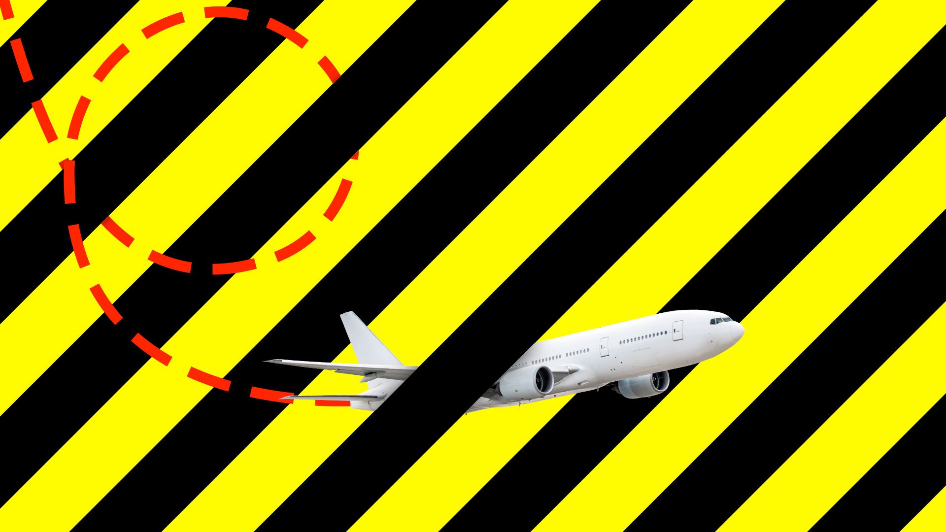 Illustration of an airplane flying in between a detour caution line pattern.