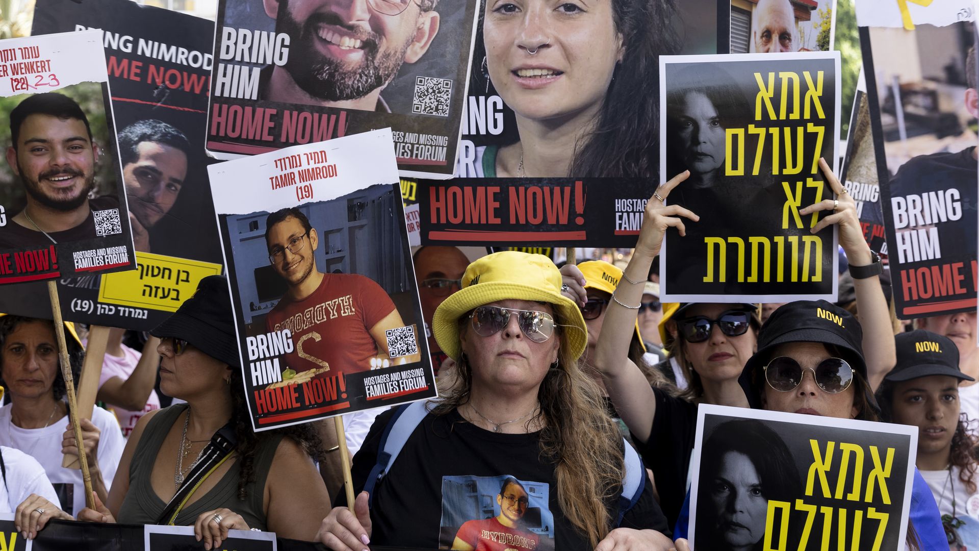 Mothers of hostages taken to the Gaza Strip on the Oct 7th Hamas deadly attack lead a march calling for a hostage deal on July 5, 2024 in Tel Aviv, Israel. 