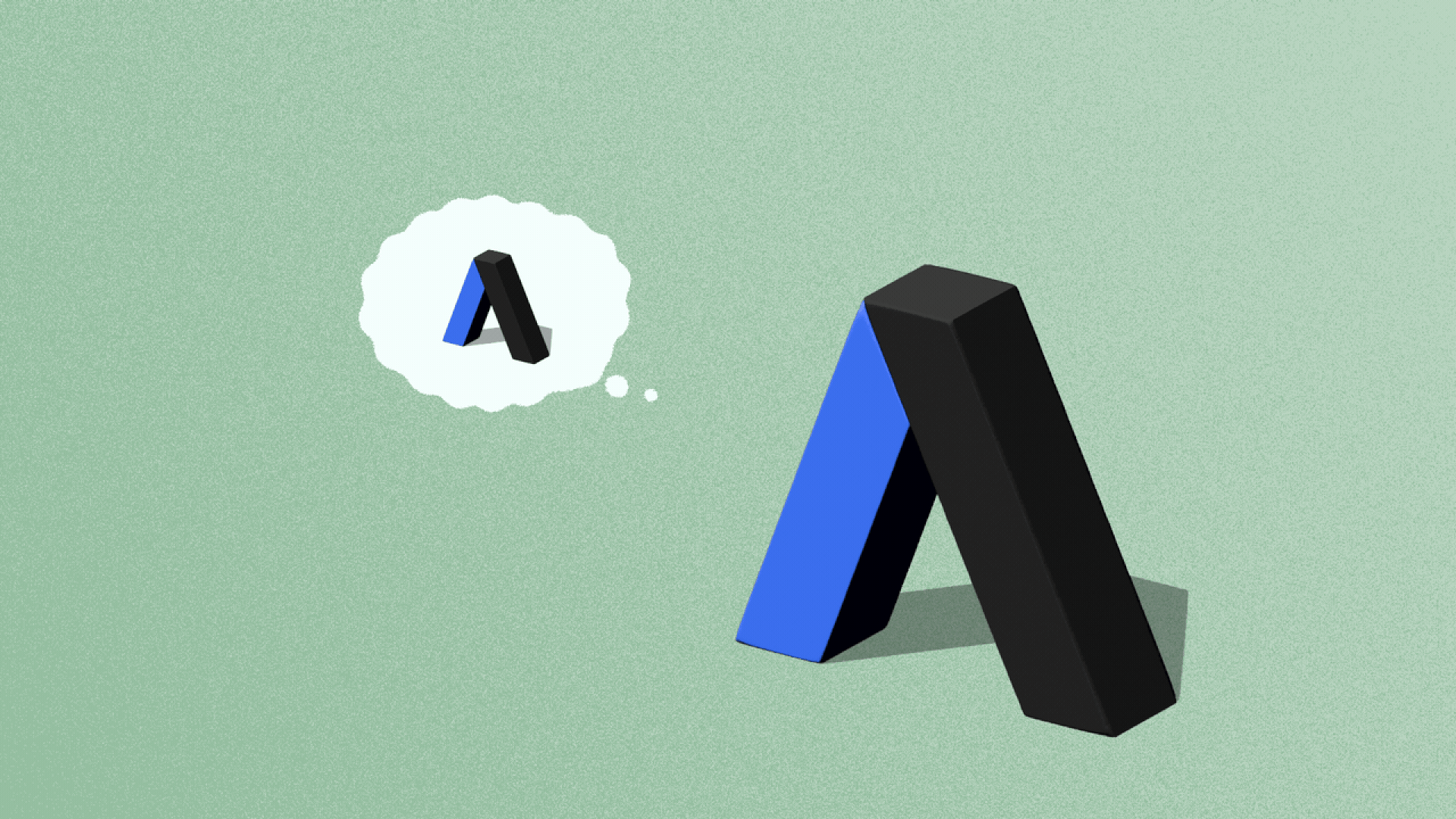 An moving illustration showing the Axios A logo with a thought bubble popping up and another Axios A inside the thought bubble