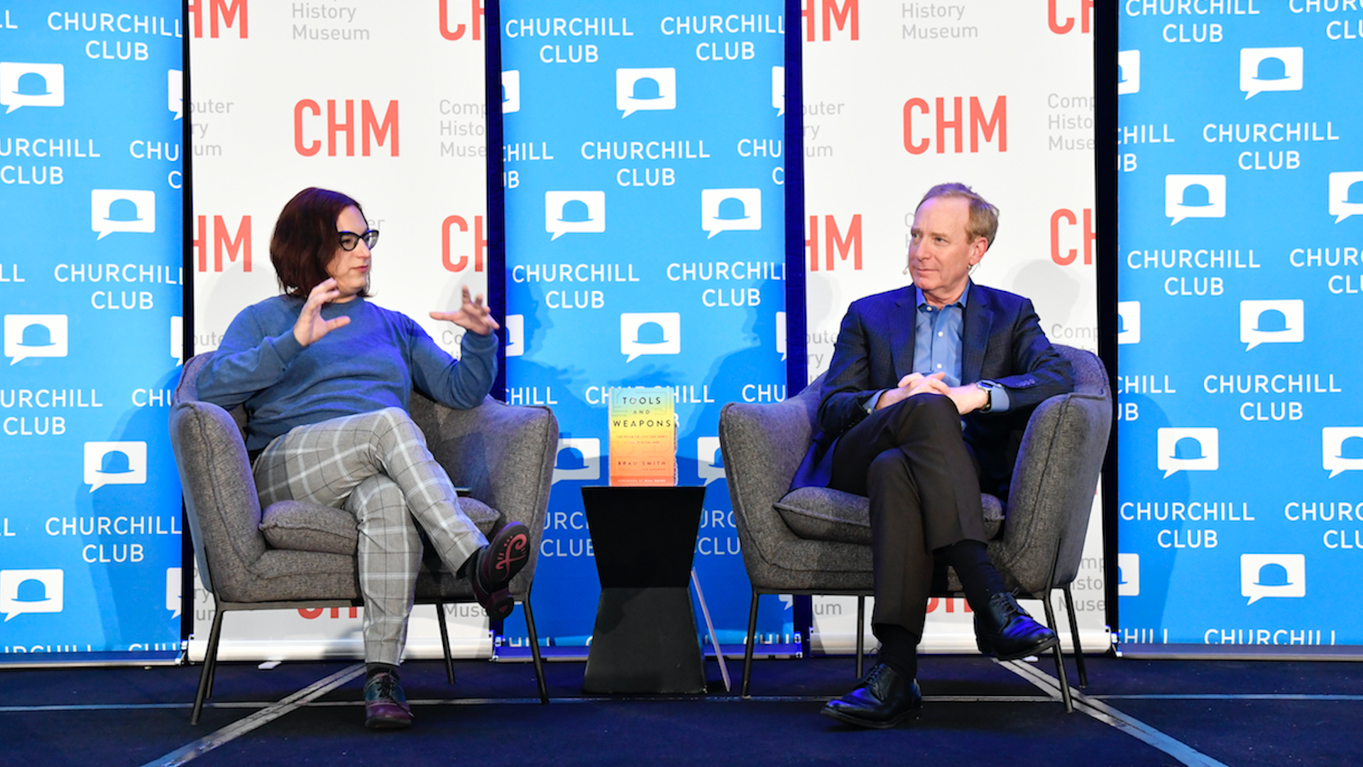 Microsoft president Brad Smith speaks with Axios chief technology correspondent Ina Fried