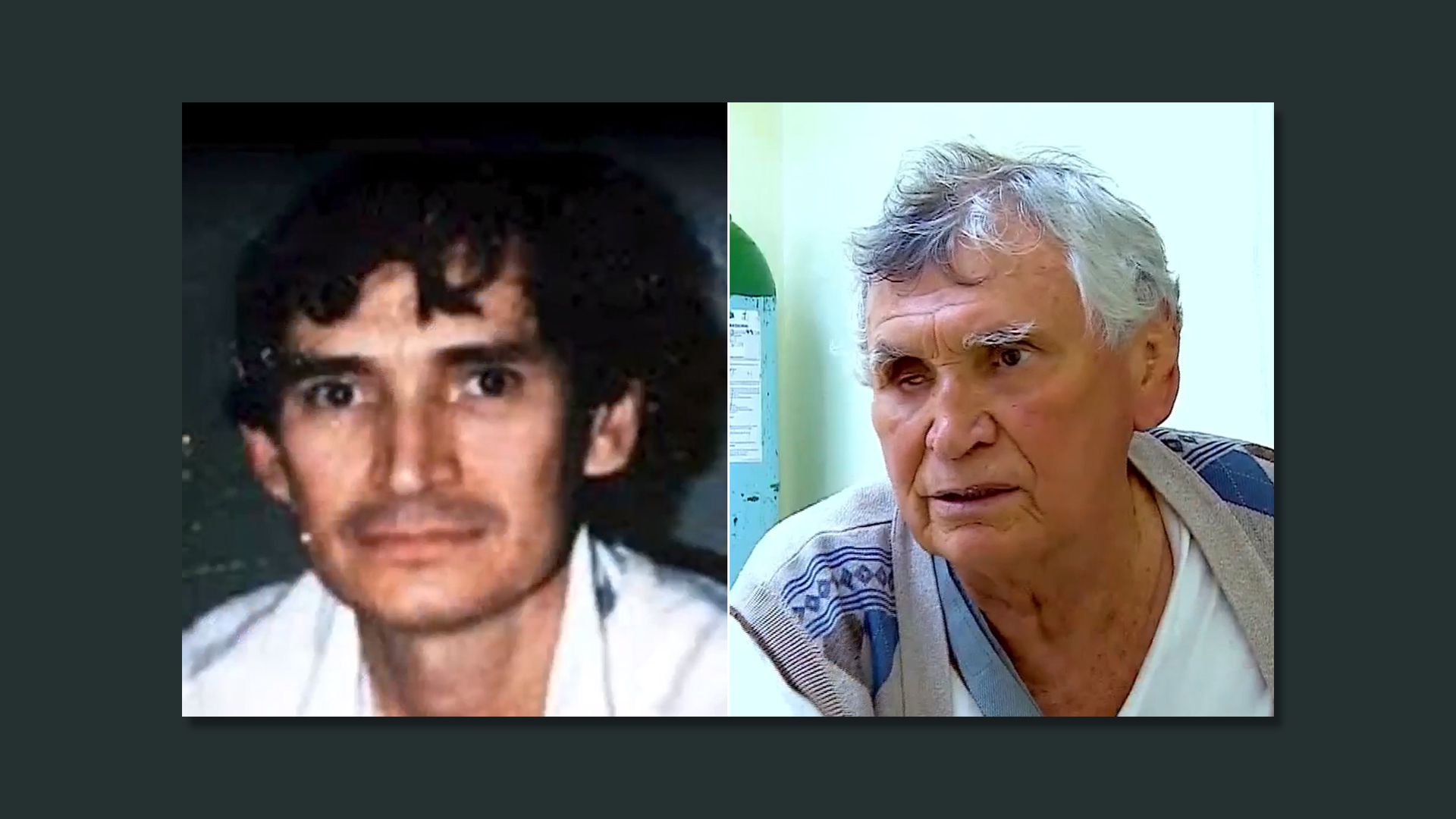 Miguel Ángel Félix Gallardo, former co-leader of the Guadalajara cartel, in the 1970s (right) and today. He has lost hearing in one ear, sight in one eye and needs an oxygen tank to breathe. 