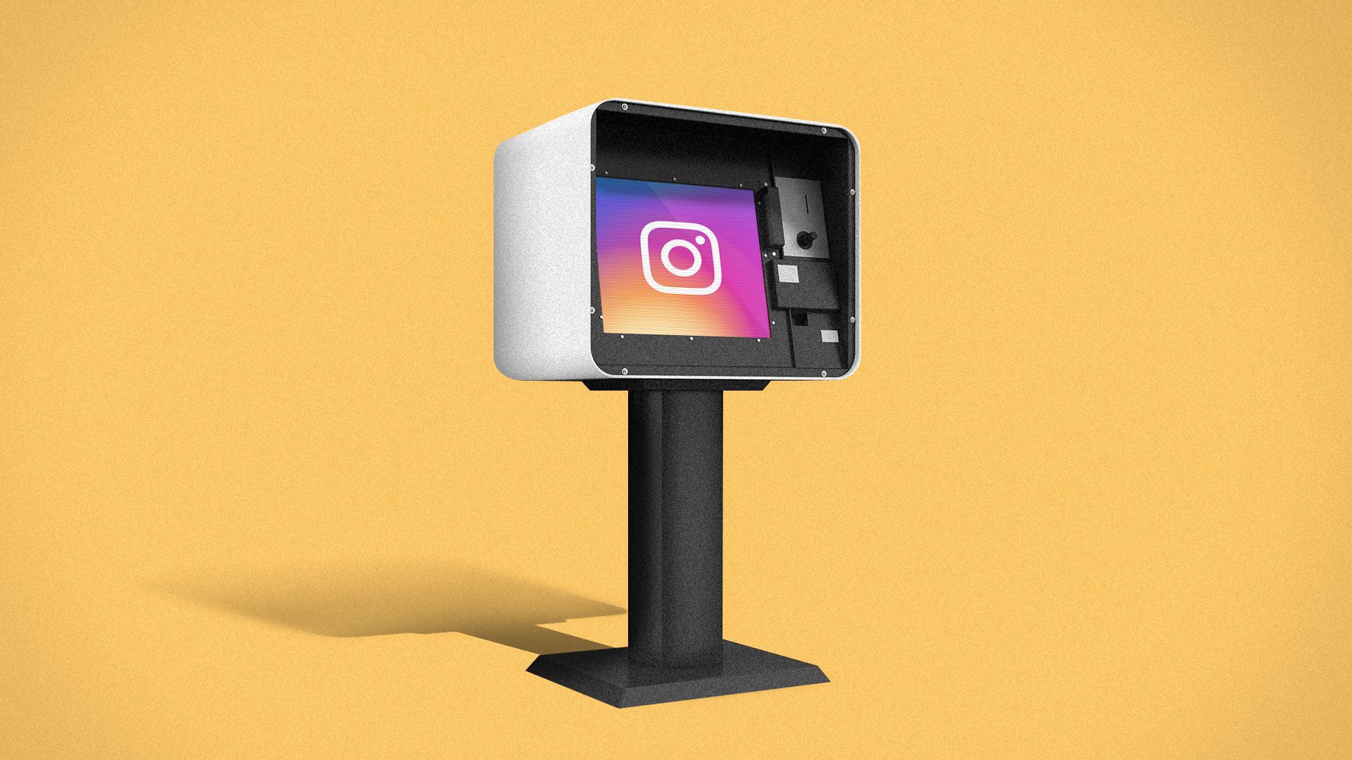 Illustration of a newspaper vending machine with the instagram logo as a screen where the newspaper would be displayed.