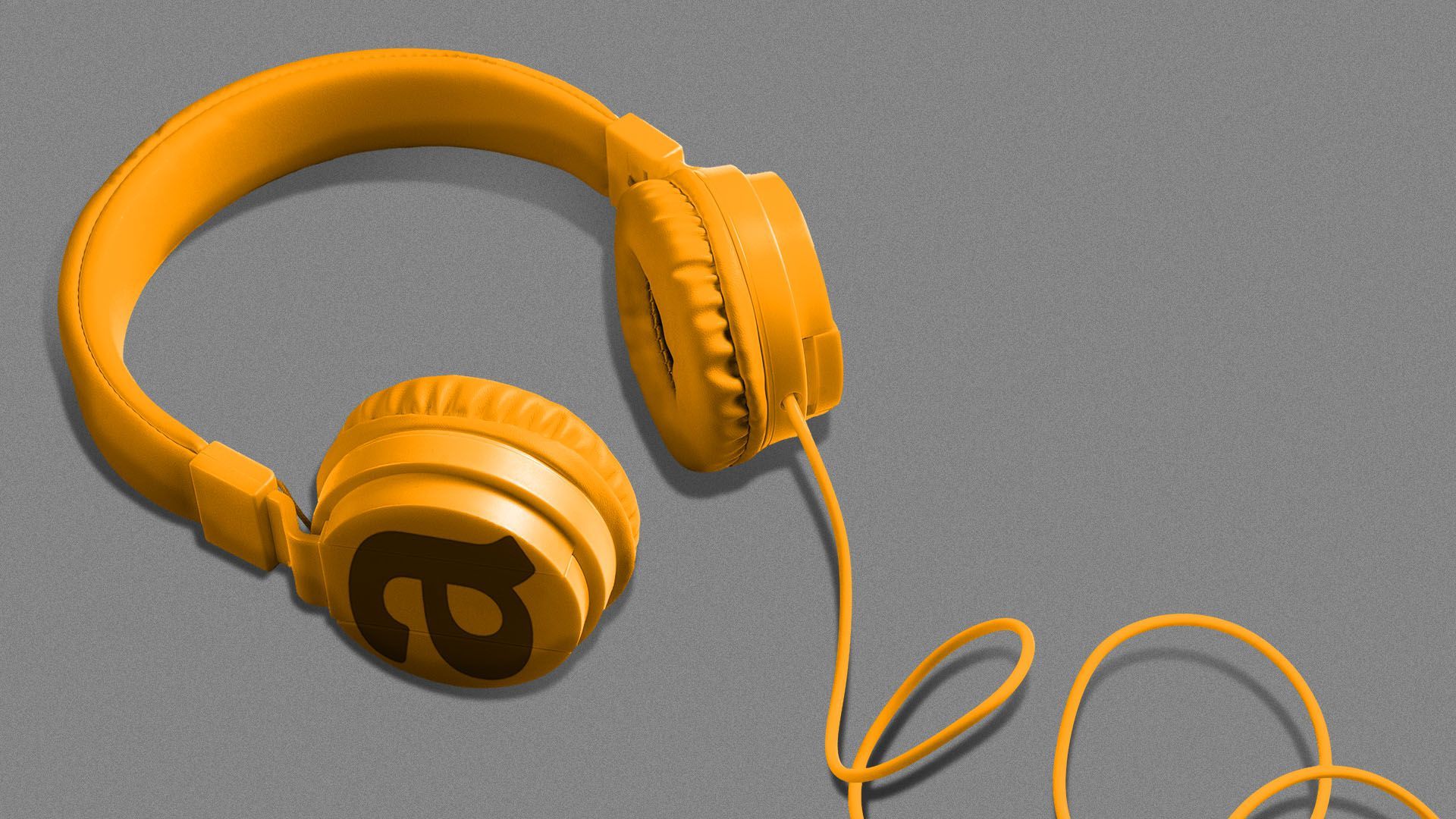 Illustrated of a pair of headphones in Amazon orange with the Amazon logo on the speaker