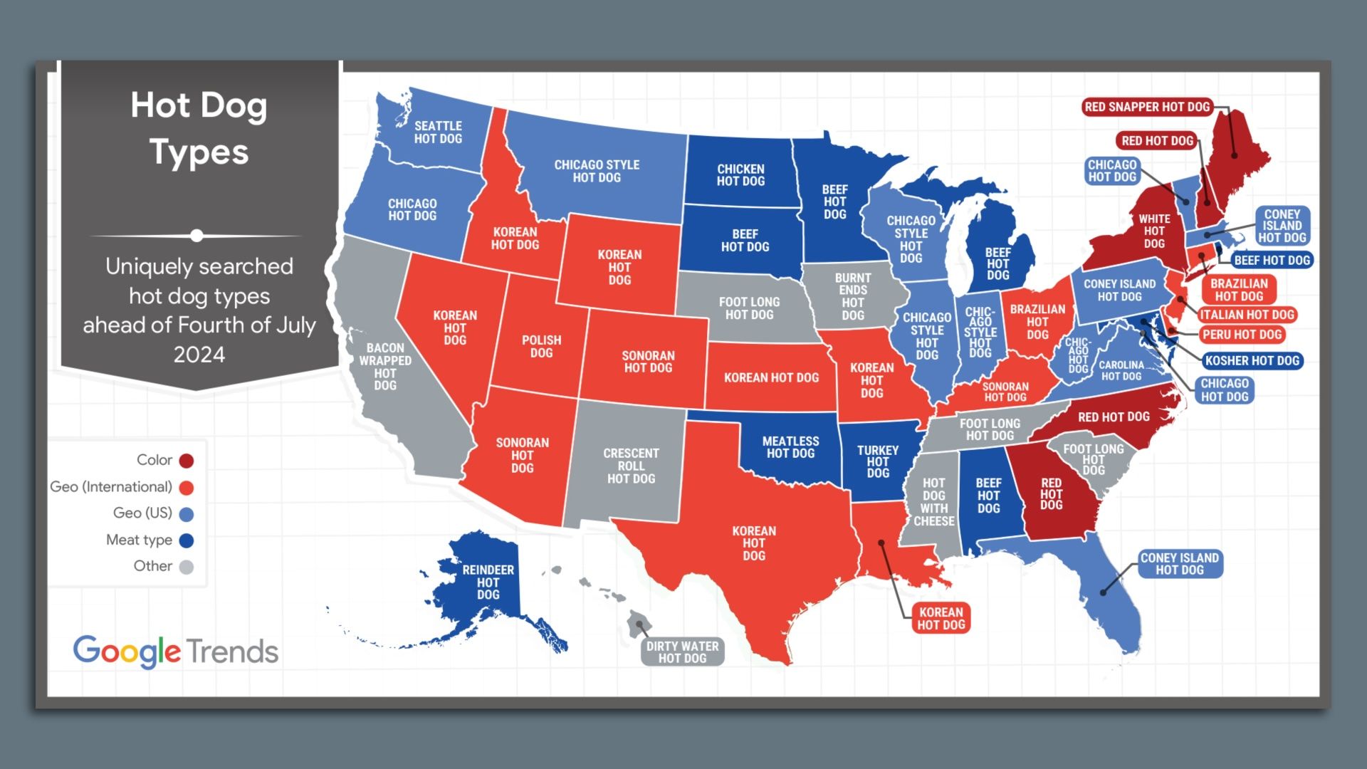 A map of hot dogs type in america - virignia's is a carolina hot dog 