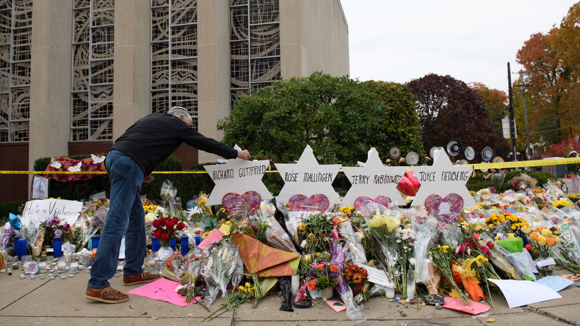 Flowers for the Tree of Life Synagogue shooting vicitms