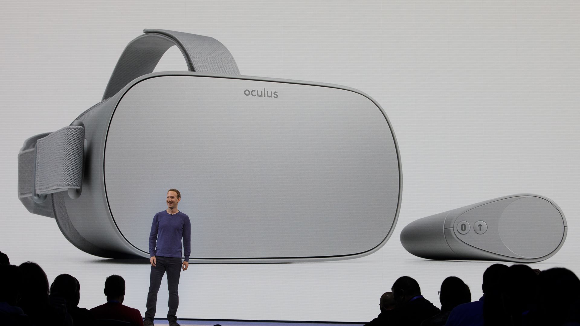 Facebook CEO Mark Zuckerberg introducing the Oculus Go at F8 2018.