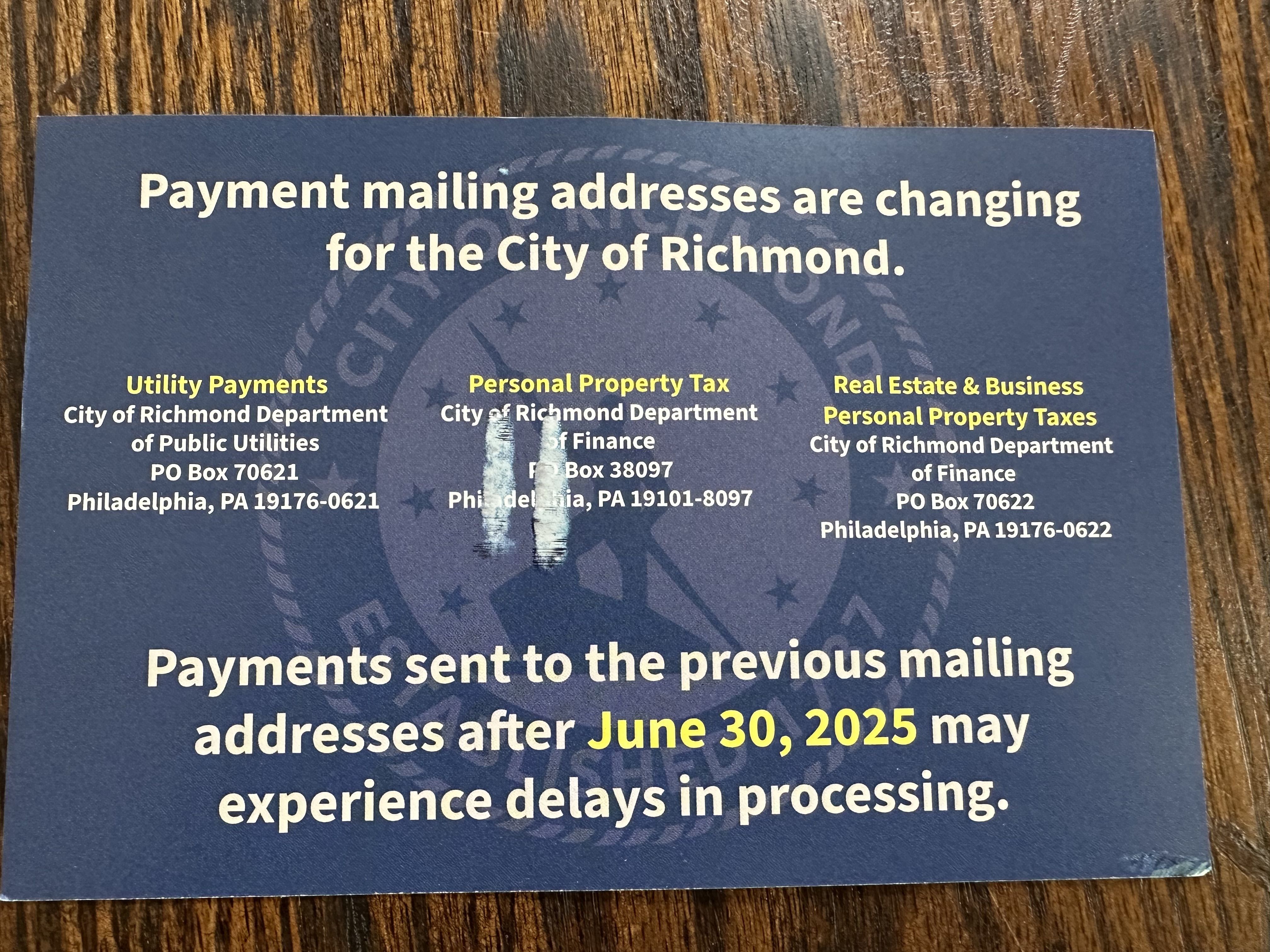 a postcard from the city that says addresses are changed 