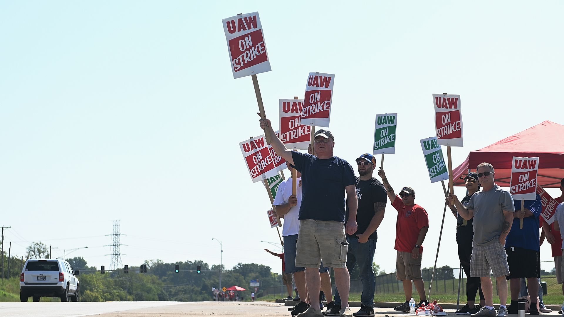Members of the UAW strike
